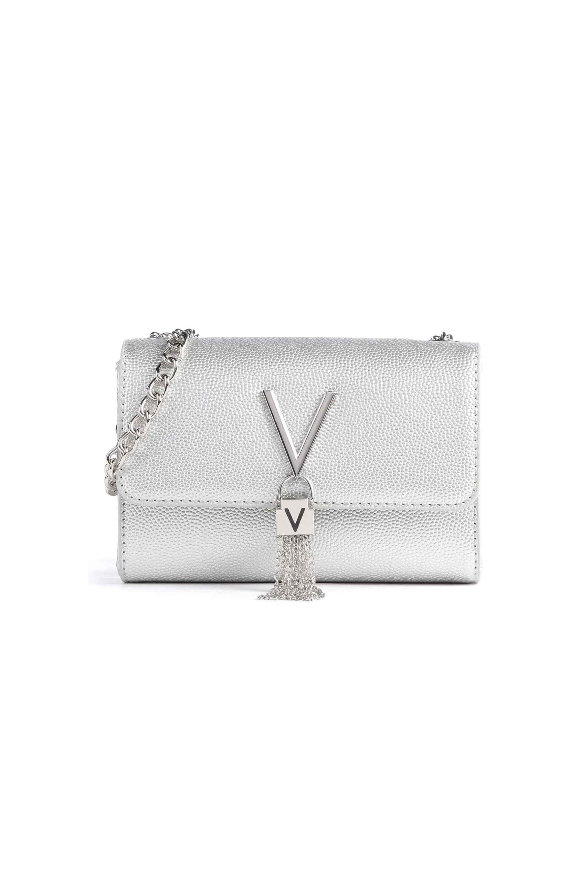 VALENTINO BY MARIO VALENTINO Valentino γυναικεία τσάντα crossbody/clutch με μεταλλικό monogram "Divina" - 18LVBS1R403G/DI Ασημί