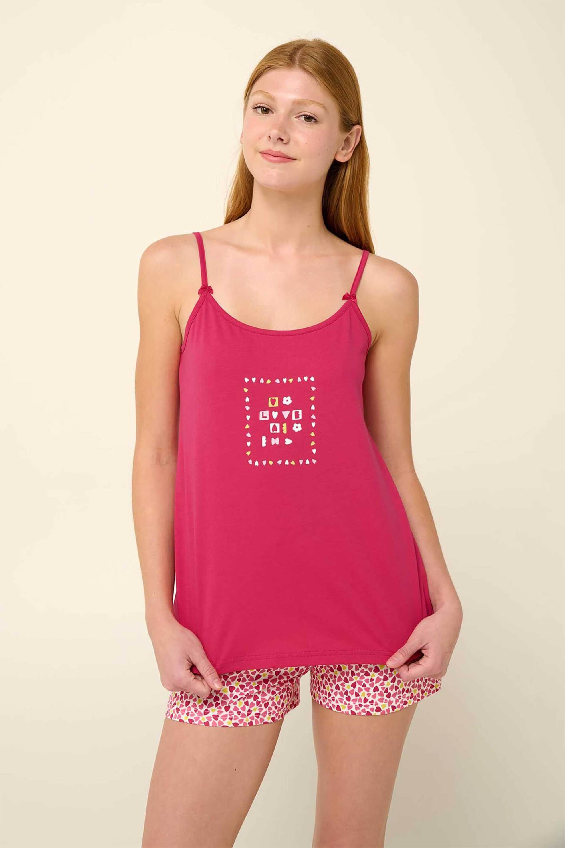 Vamp γυναικείο babydoll βαμβακερό με τιράντες - 22286 Ροζ φωτογραφία