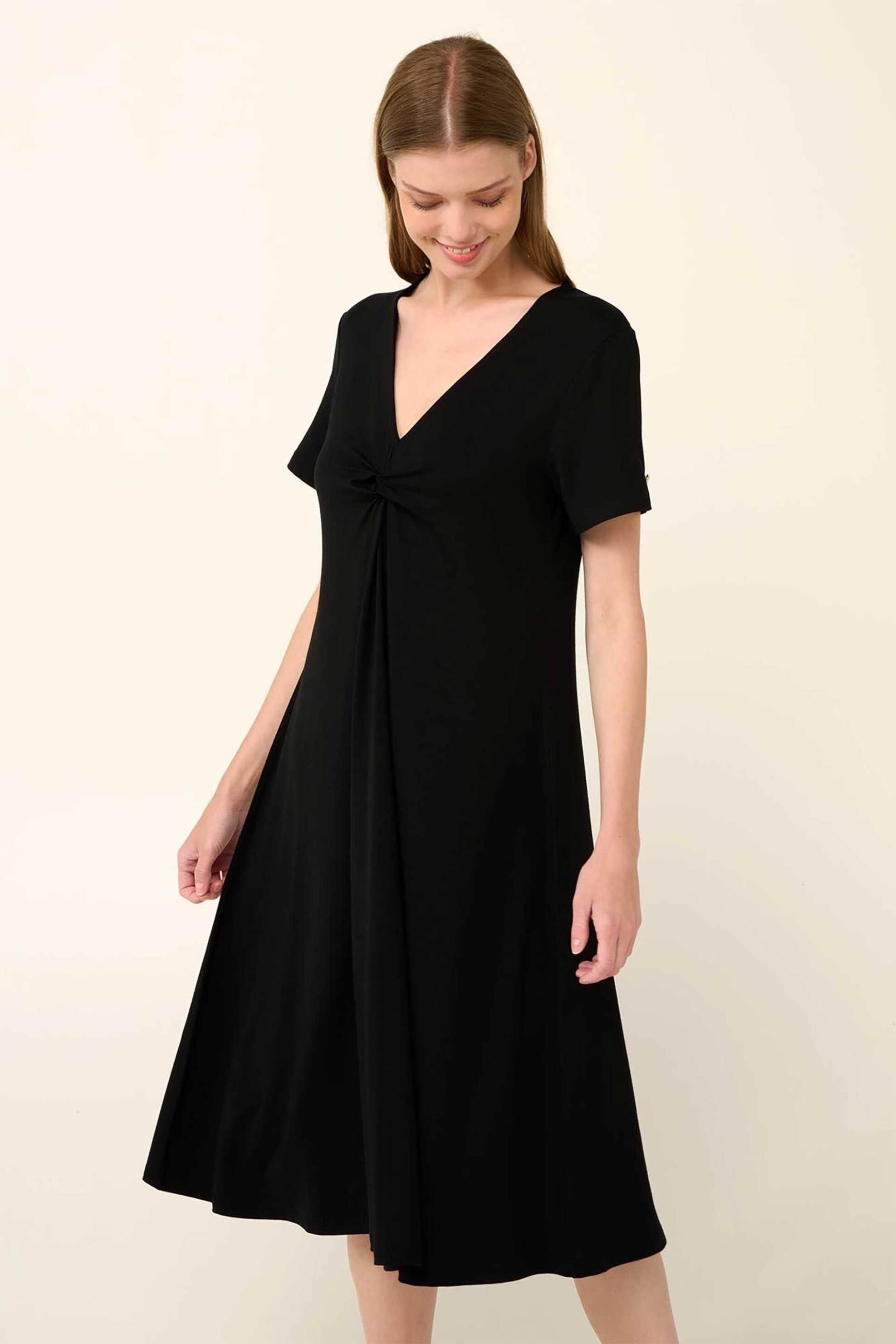 Vamp γυναικείο midi φόρεμα μονόχρωμο από viscose - 22510 Μαύρο φωτογραφία