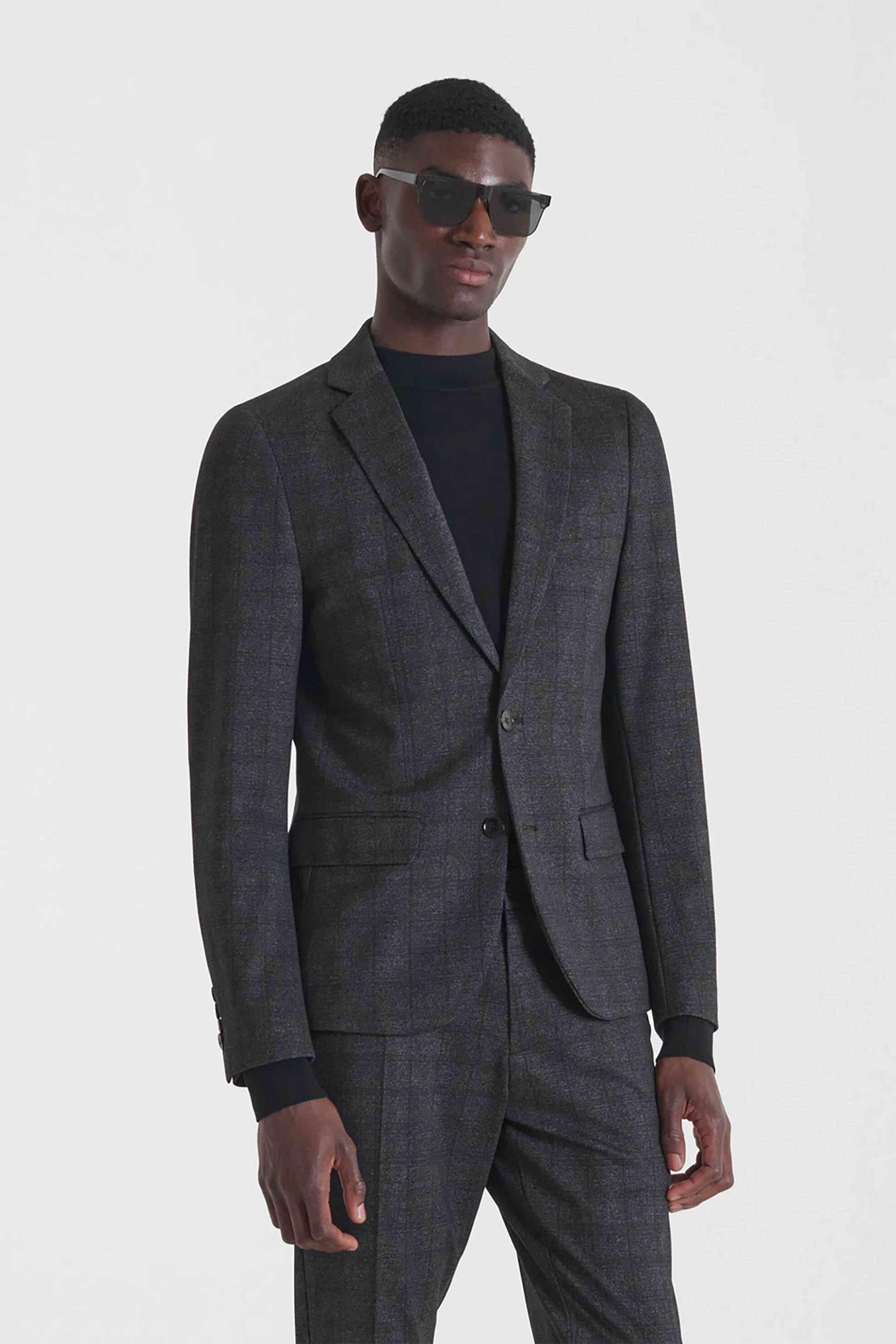 ANTONY MORATO Antony Morato ανδρικό σακάκι καρό Super Slim Fit "Ashe" - JS00045FA140288 Μαύρο