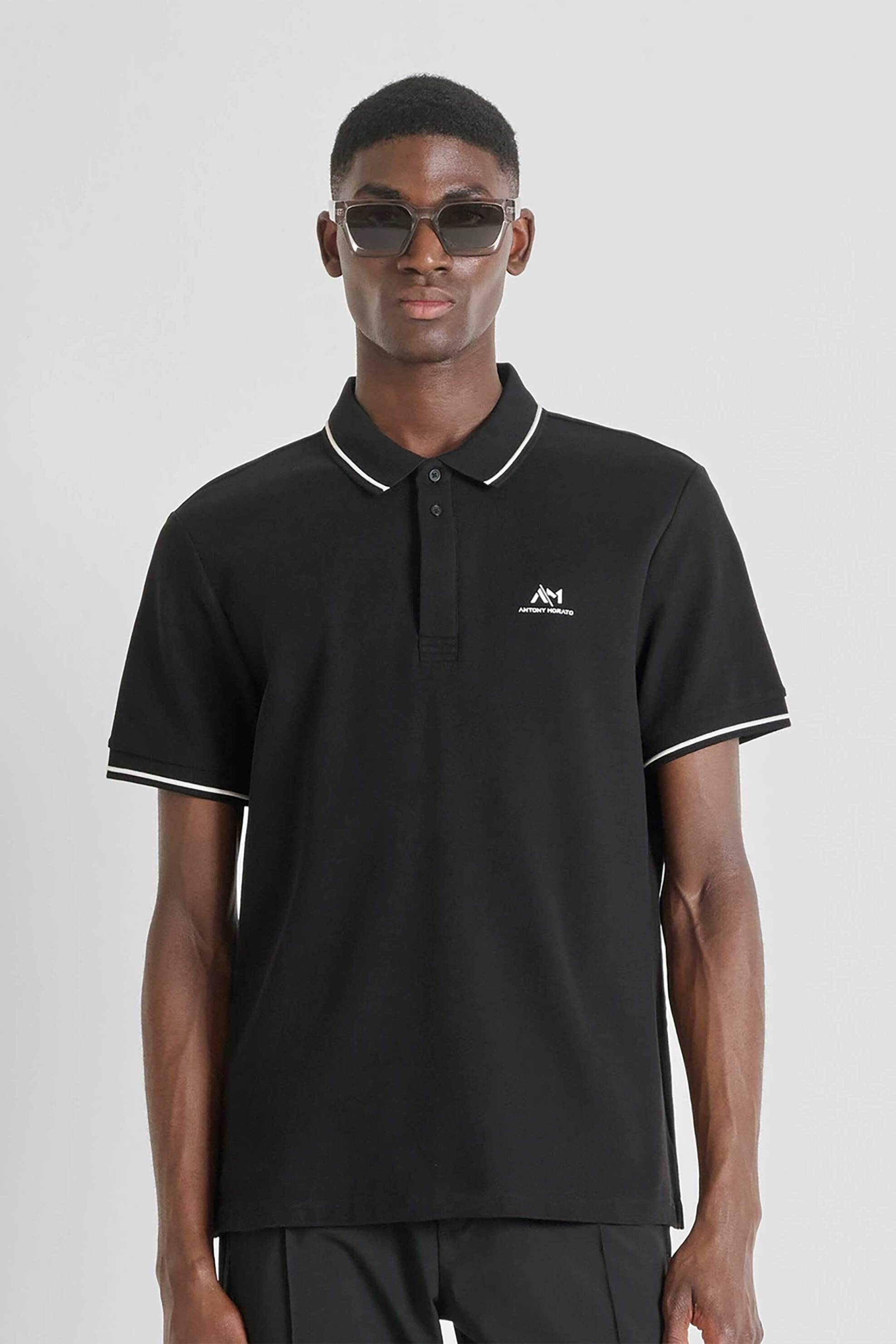 ANTONY MORATO Antony Morato ανδρική μπλούζα πόλο πικέ με contrast λεπτομέρειες Regular Fit - KS02551FA100262 Μαύρο