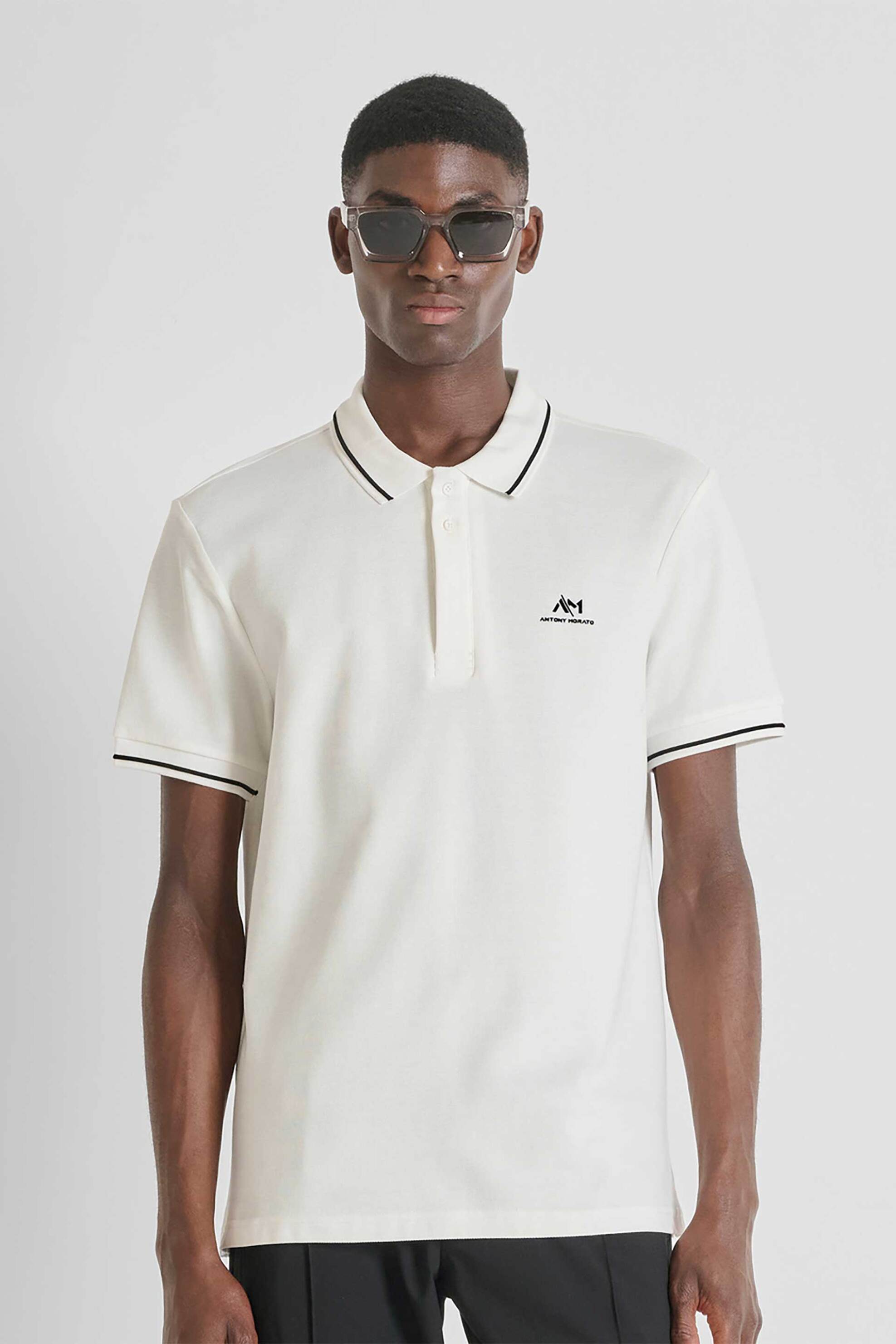 ANTONY MORATO Antony Morato ανδρική μπλούζα πόλο πικέ με contrast λεπτομέρειες Regular Fit - KS02551FA100262 Εκρού