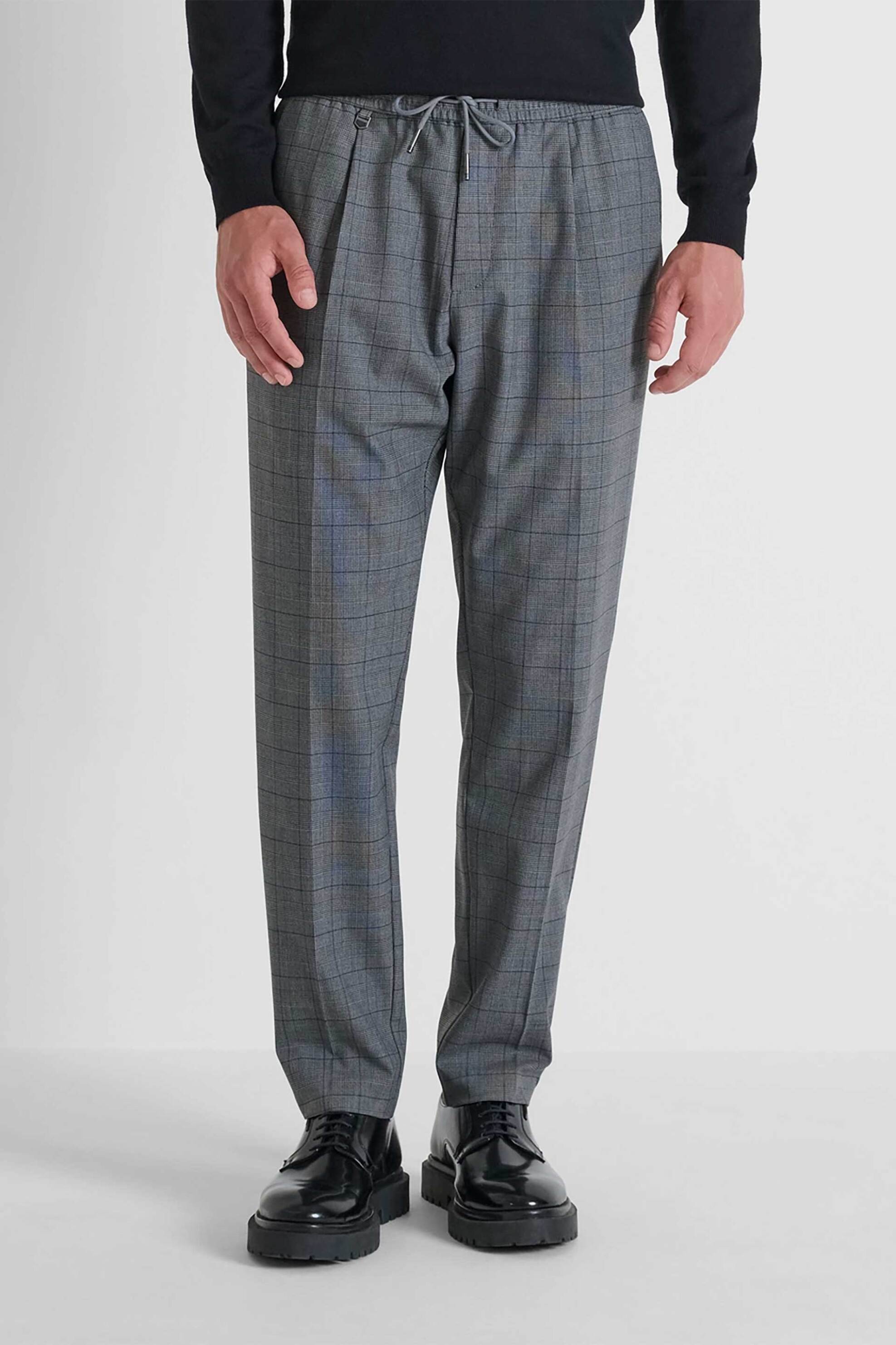 ANTONY MORATO Antony Morato ανδρικό παντελόνι καρό με ελαστική μέση "Neil" Regular Fit - TR00748FA650367 Γκρι