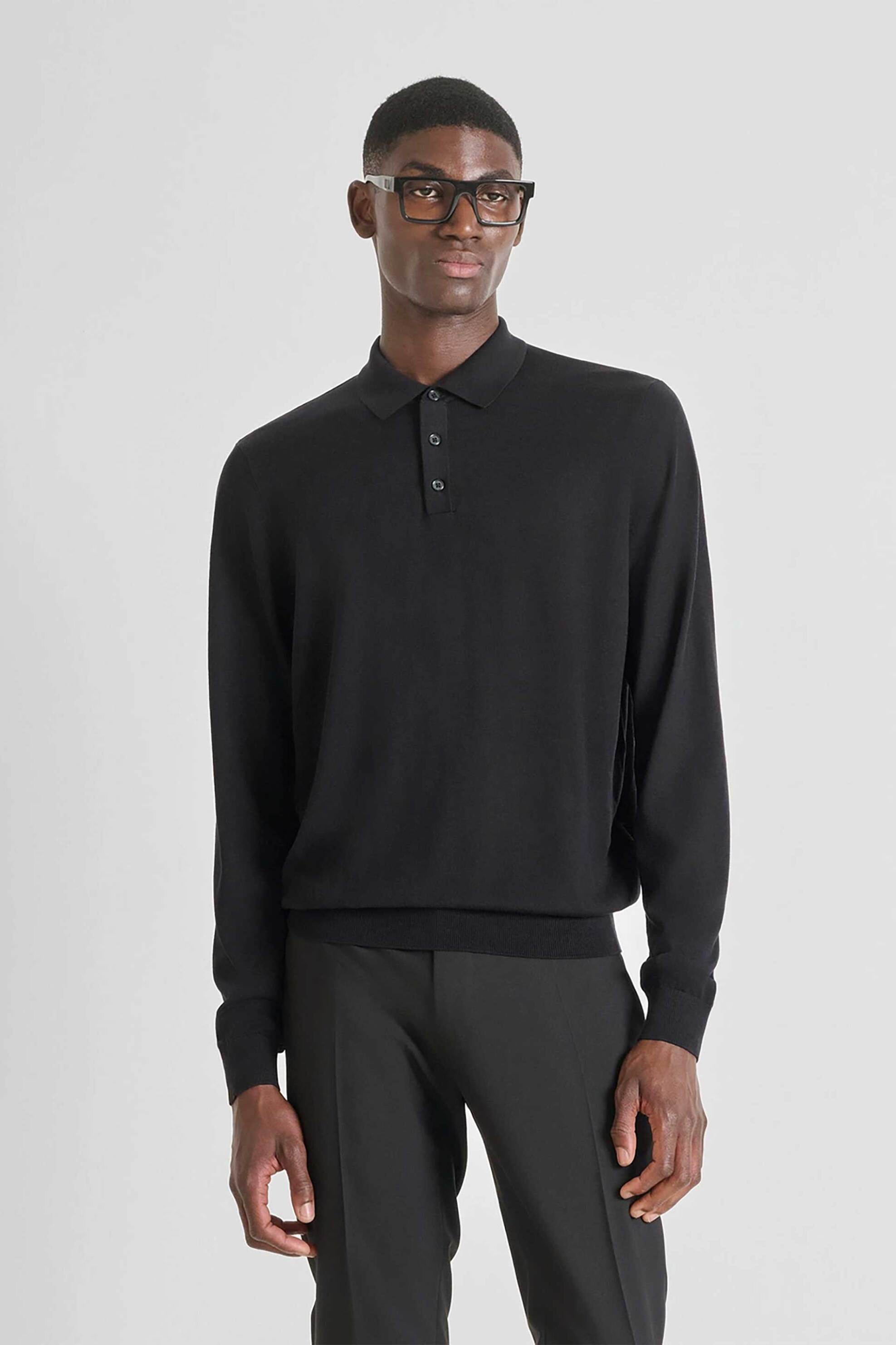 ANTONY MORATO Antony Morato ανδρική πλεκτή μπλούζα πόλο μονόχρωμη Regular Fit - SW01539YA400145 Μαύρο