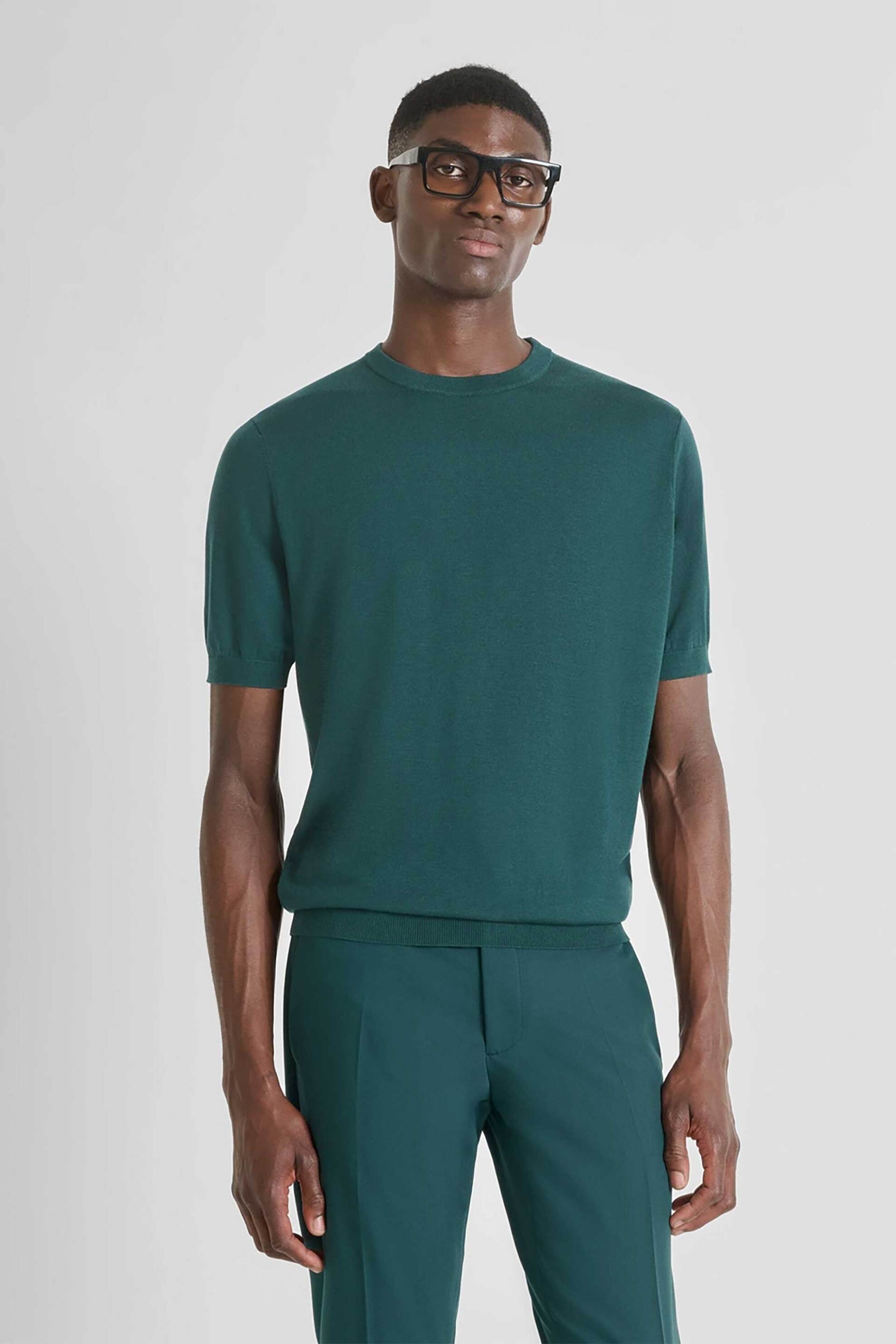 Antony Morato ανδρική πλεκτή μπλούζα με κοντό μανίκι Regular Fit - SW01538YA400145 Πράσινο