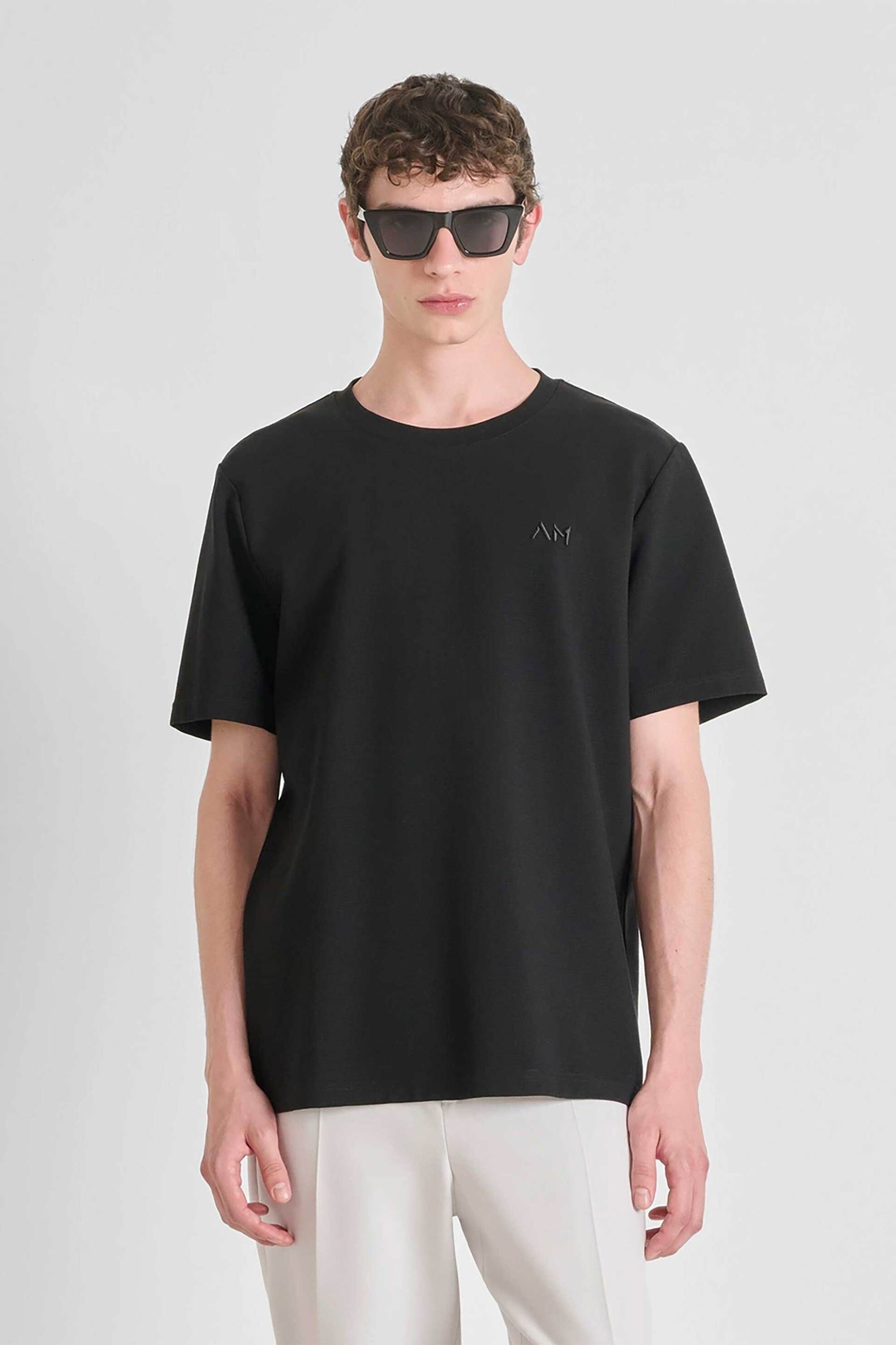 ANTONY MORATO Antony Morato ανδρικό T-shirt με κεντημένο λογότυπο Relaxed Fit - KS02547FA100263 Μαύρο