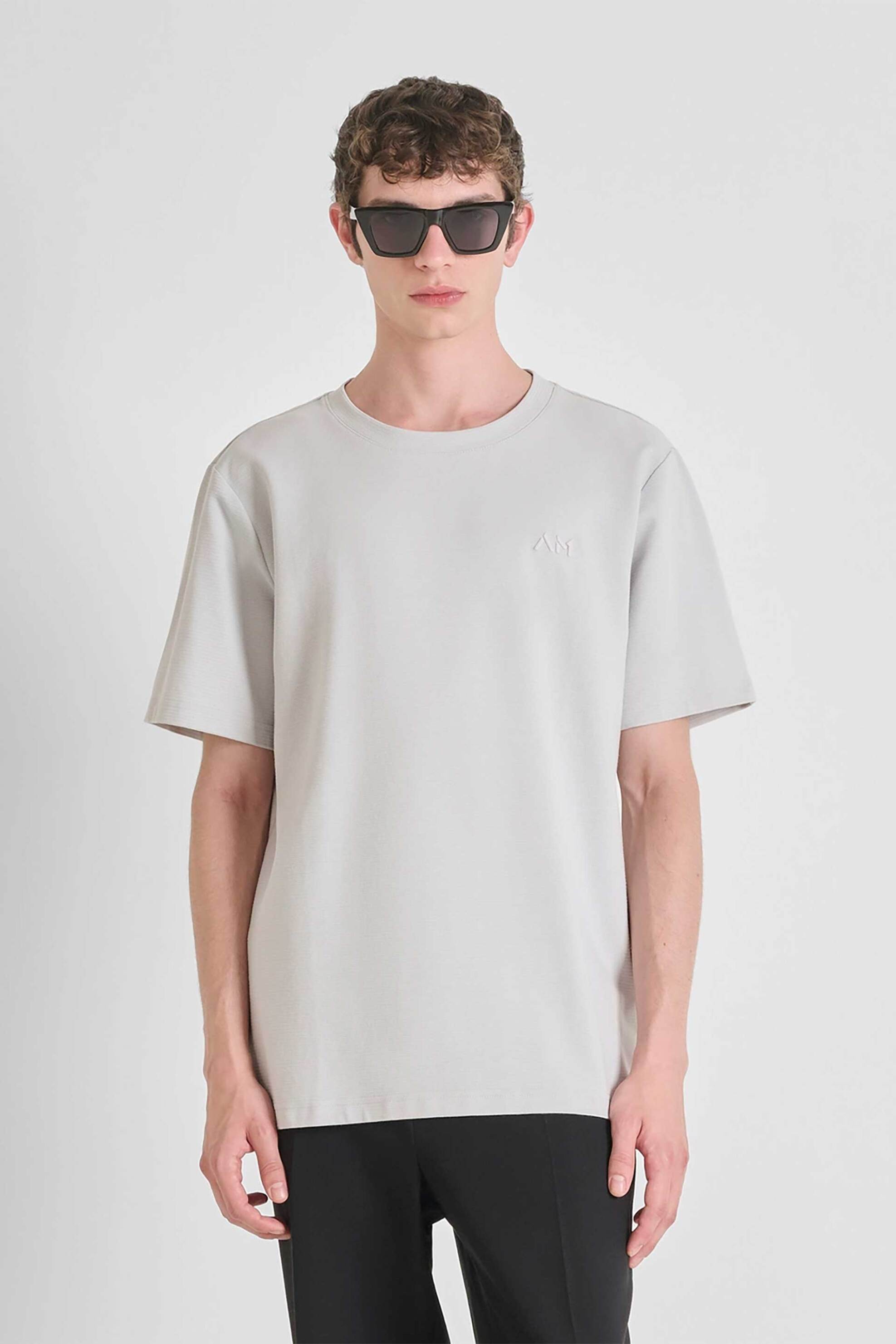 ANTONY MORATO Antony Morato ανδρικό T-shirt με κεντημένο λογότυπο Relaxed Fit - KS02547FA100263 Γκρι