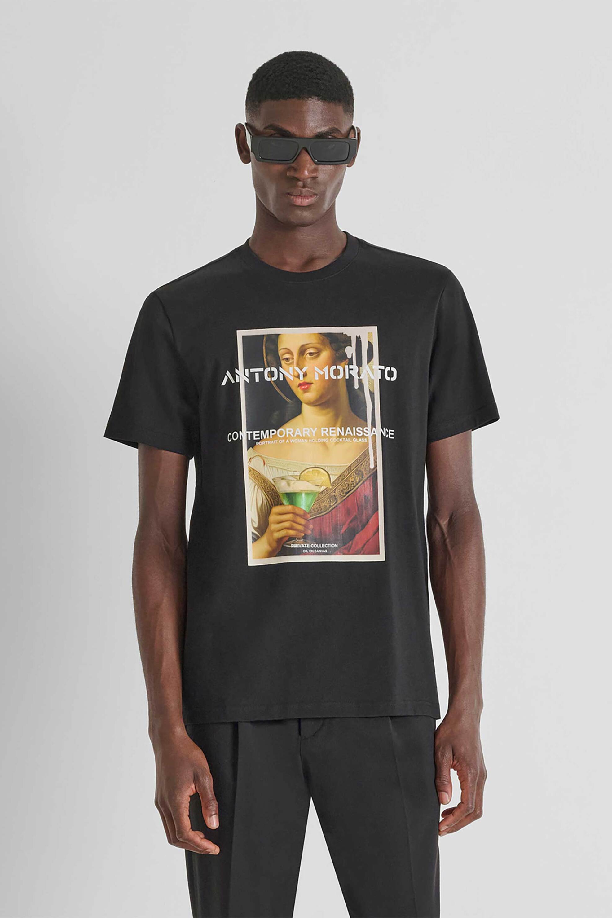 Antony Morato ανδρικό T-shirt με photographic print Regular Fit - KS02569FA100240 Μαύρο