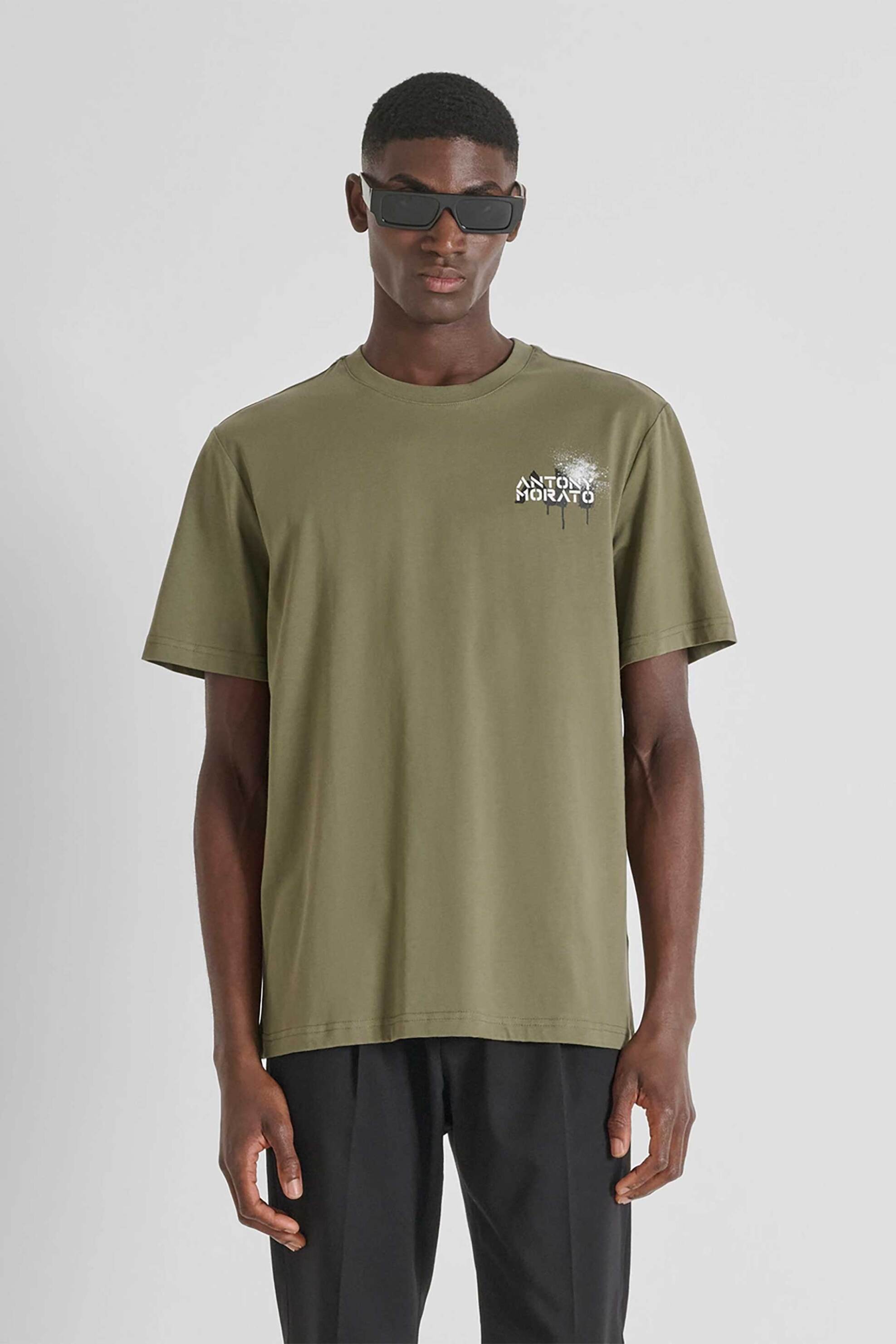 ANTONY MORATO Antony Morato ανδρικό T-shirt με art print στην πλάτη Relaxed Fit - KS02571FA100240 Λαδί