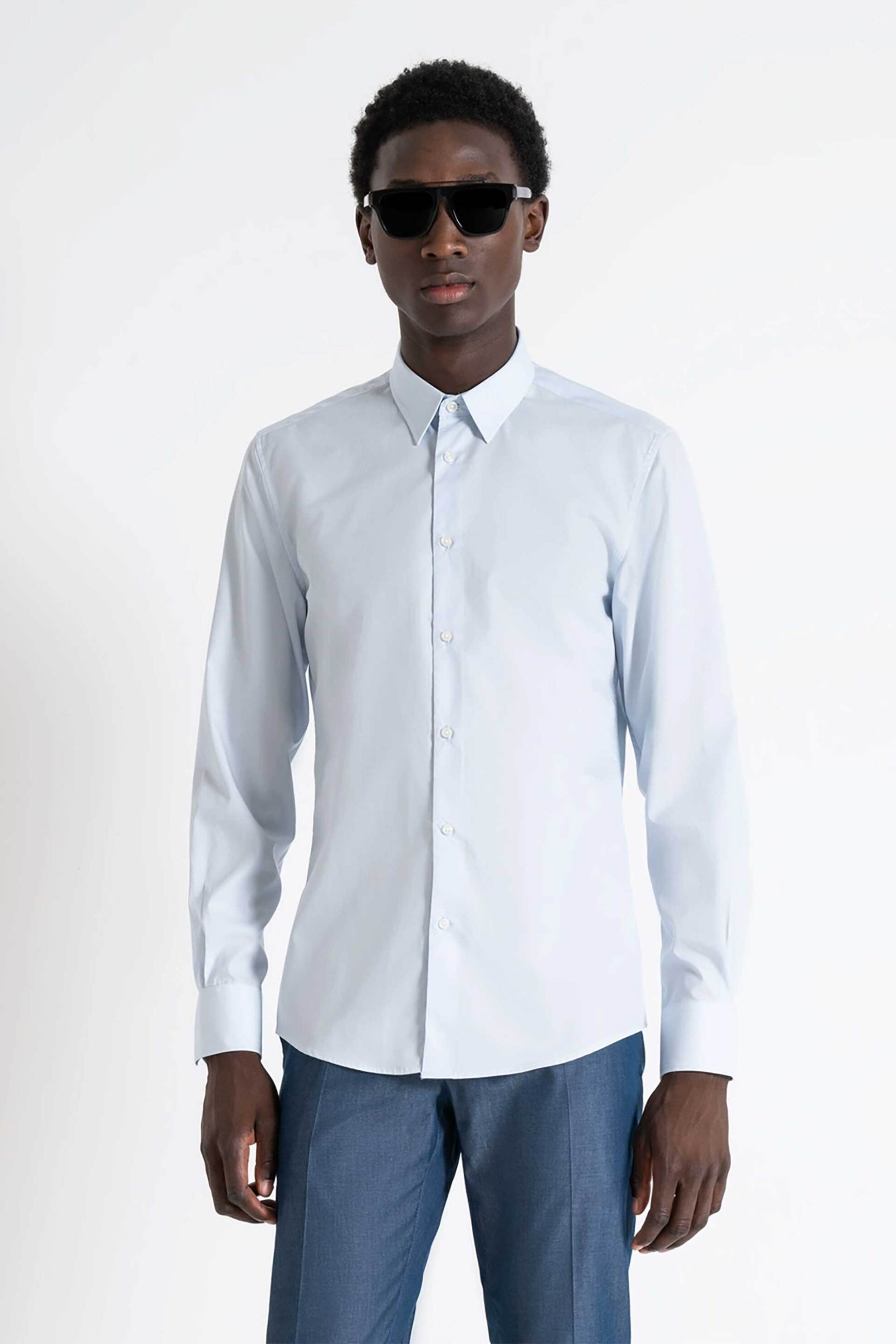 Antony Morato ανδρικό πουκάμισο μονόχρωμο “Νapoli” Slim Fit - SL00628FA400078 Γαλάζιο φωτογραφία