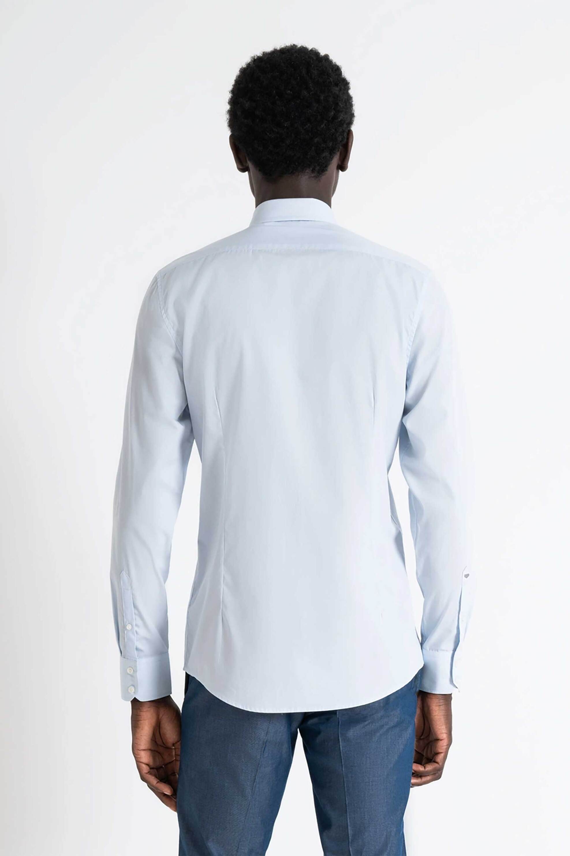 Antony Morato ανδρικό πουκάμισο μονόχρωμο “Νapoli” Slim Fit - SL00628FA400078 Γαλάζιο φωτογραφία