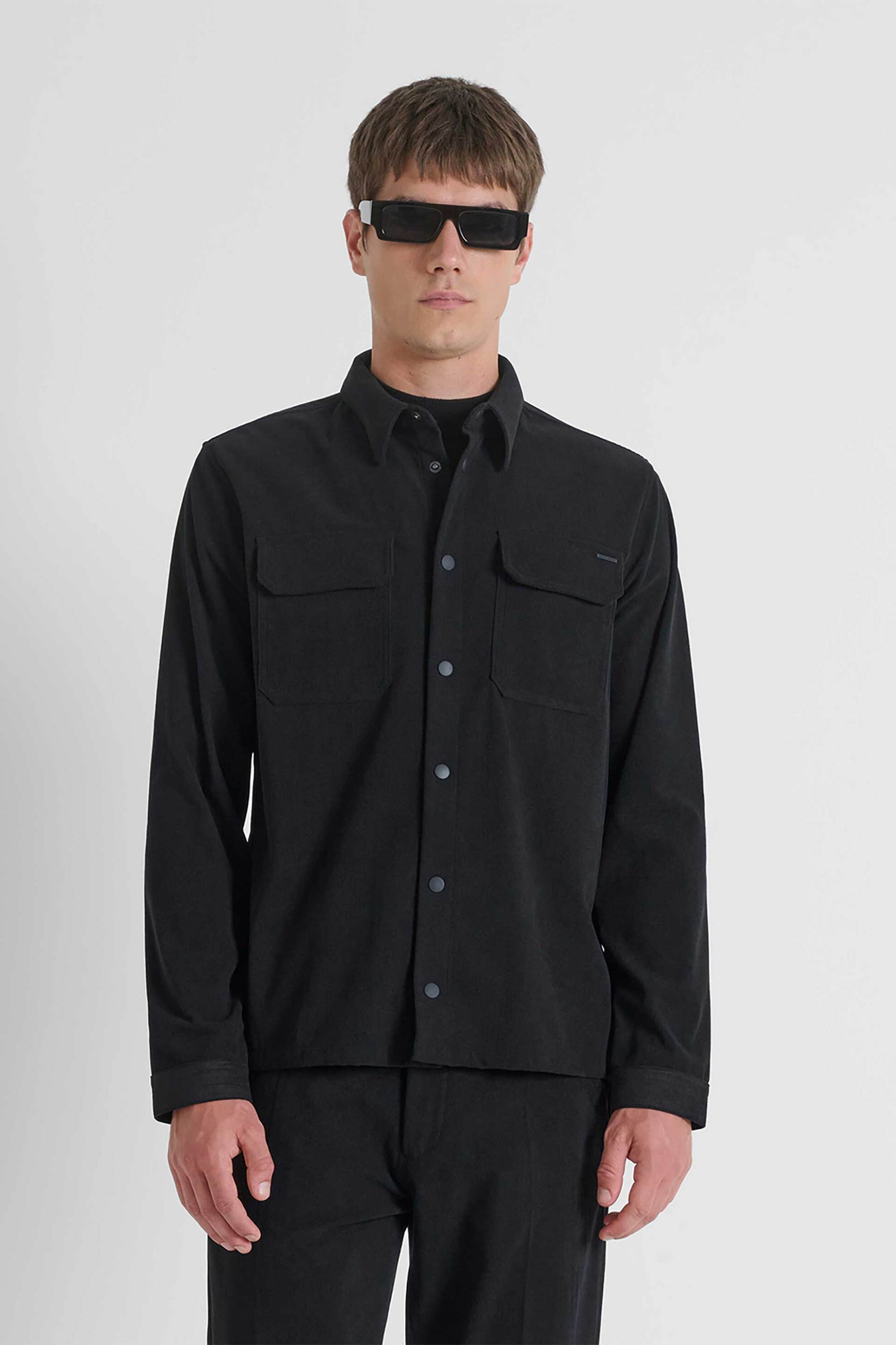 Antony Morato ανδρικό πουκάμισο μονόχρωμο κοτλέ Regular Fit - SL00765FA300027 Μαύρο