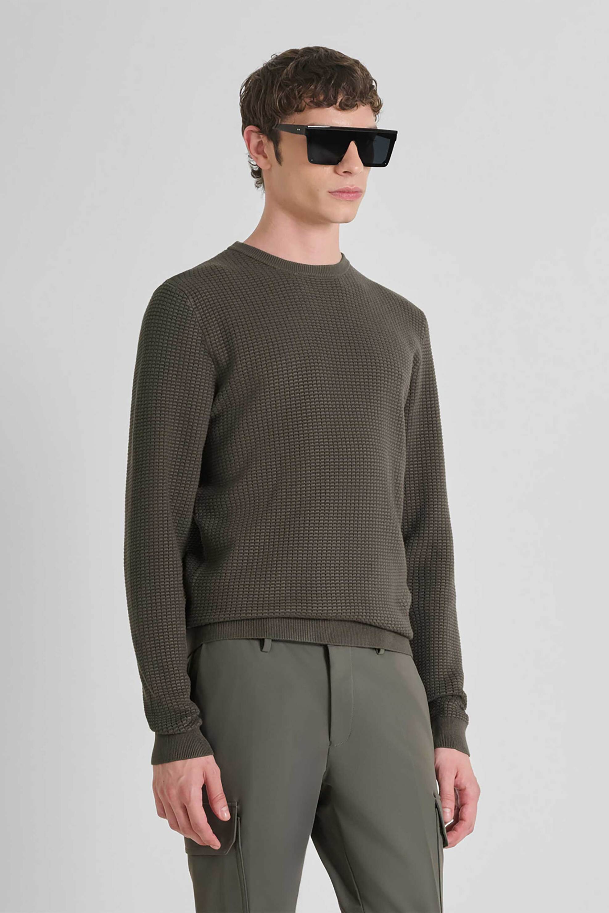 Antony Morato ανδρική μπλούζα φούτερ με ανάγλυφο σχέδιο Regular Fit - SW01543YA500002 Χακί