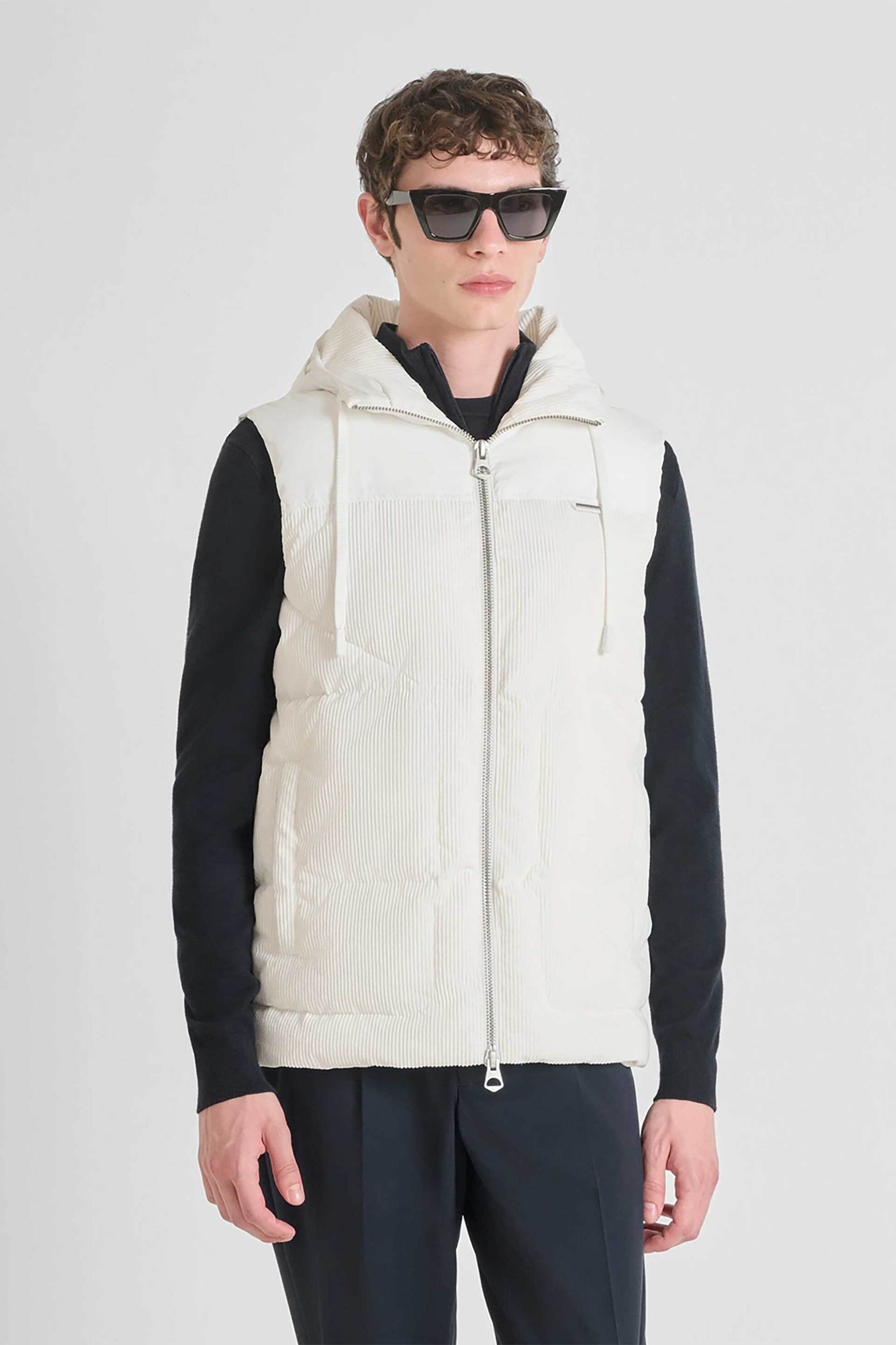 ANTONY MORATO Antony Morato ανδρικό αμάνικο μπουφάν με κοτλέ λεπτομέρειες - CO00950FA300031 Εκρού