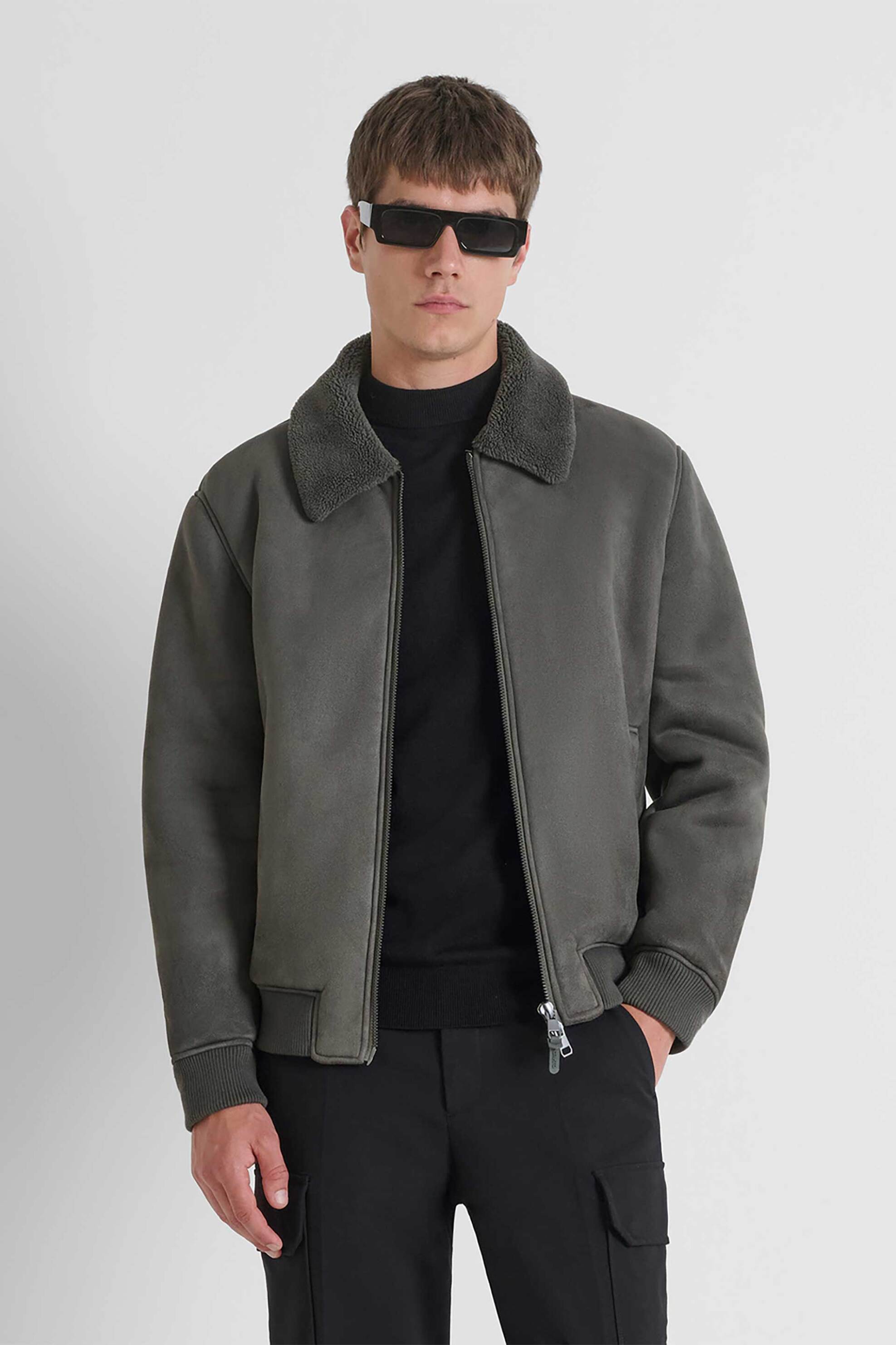 Antony Morato ανδρικό bomber jacket με suede όψη Regular Fit - CO00934FA210093 Χακί φωτογραφία