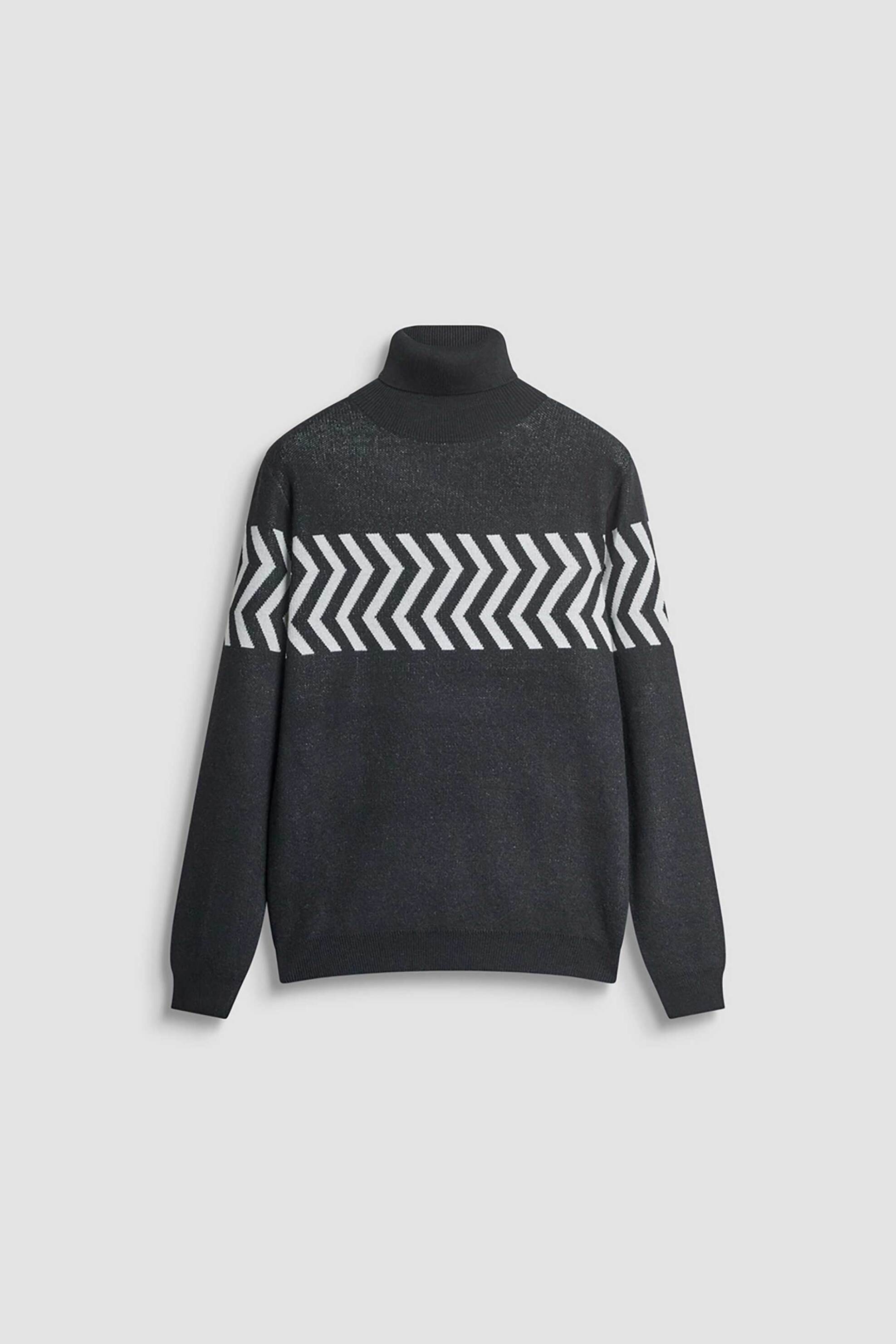 Antony Morato ανδρική πλεκτή μπλούζα ζιβάγκο με γεωμετρικό σχέδιο Regular Fit - SW01567YA401141 Μαύρο