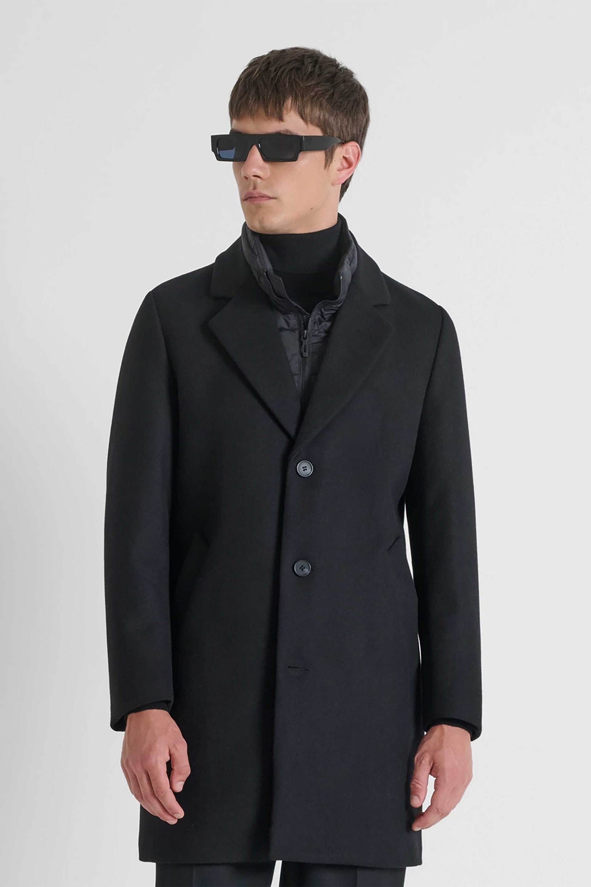 Antony Morato ανδρικό παλτό με κασμίρι και αφαιρούμενη επένδυση Regular Fit - CO00963FA500064 Μαύρο