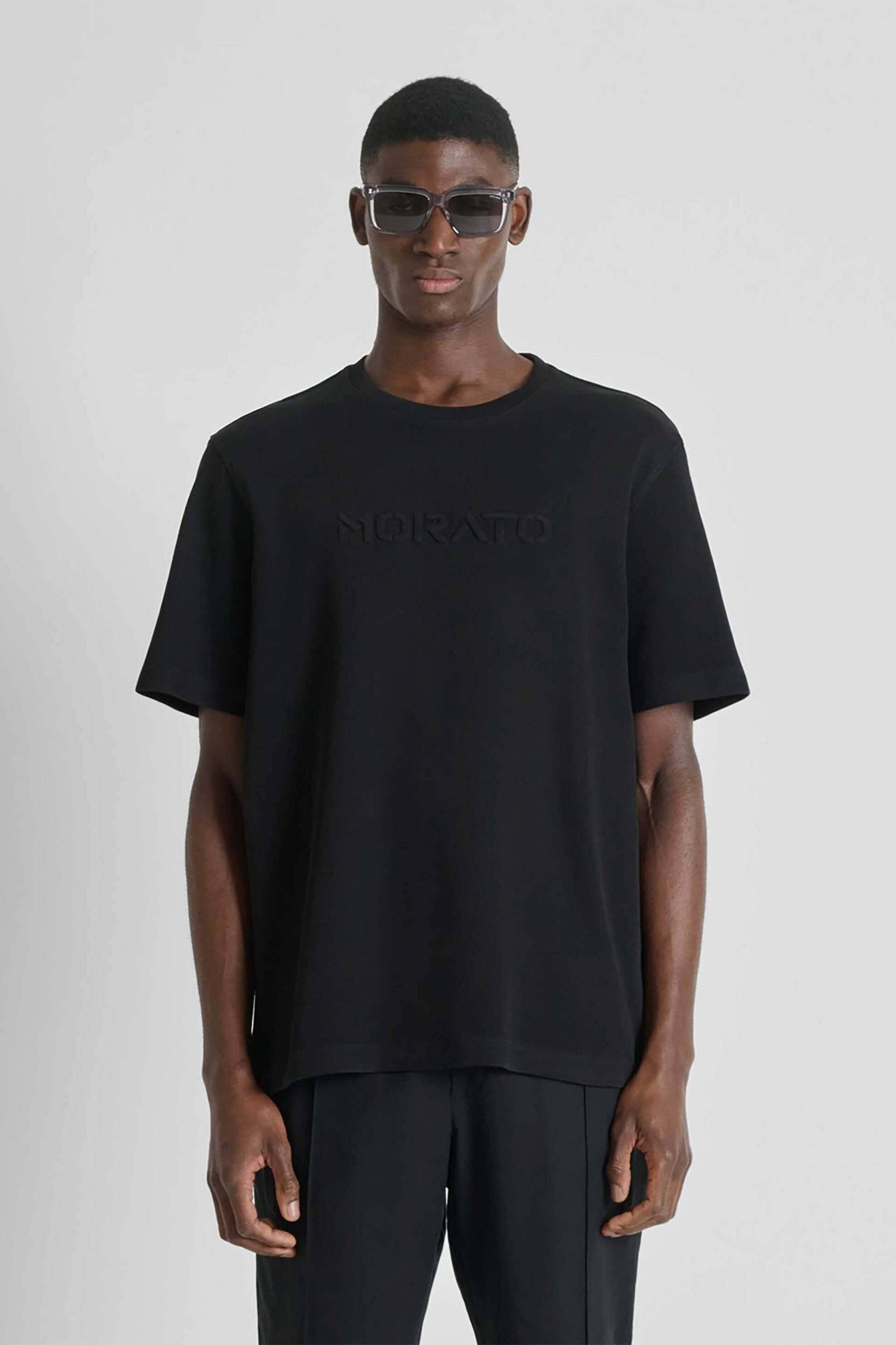 Antony Morato ανδρικό T-shirt ribbed με ανάγλυφο λογότυπο Relaxed Fit - KS02607100268 Μαύρο