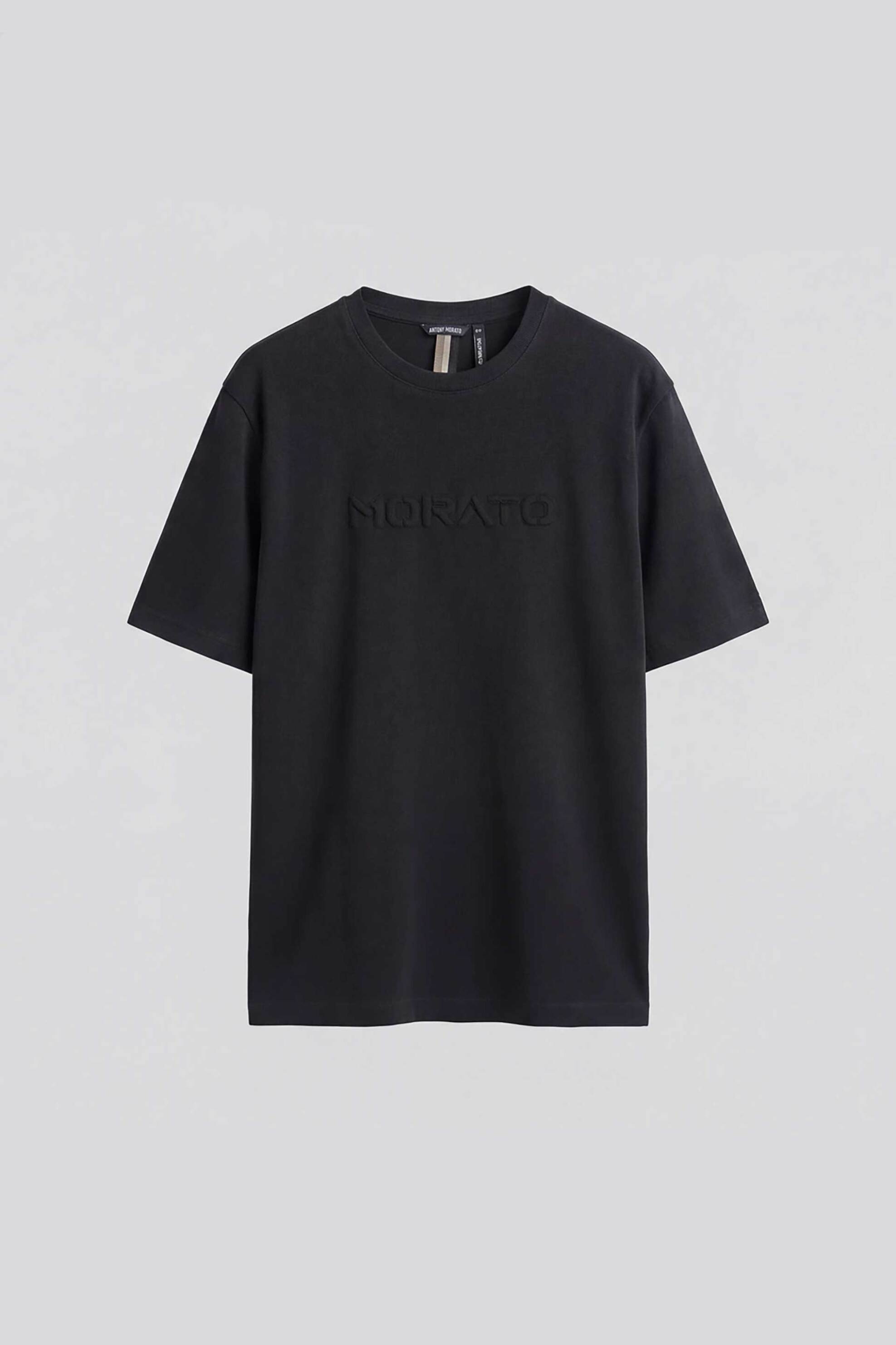 Antony Morato Ανδρικό T-Shirt Ribbed με Ανάγλυφο Λογότυπο Relaxed Fit - Ks02607100268 Μαύρο