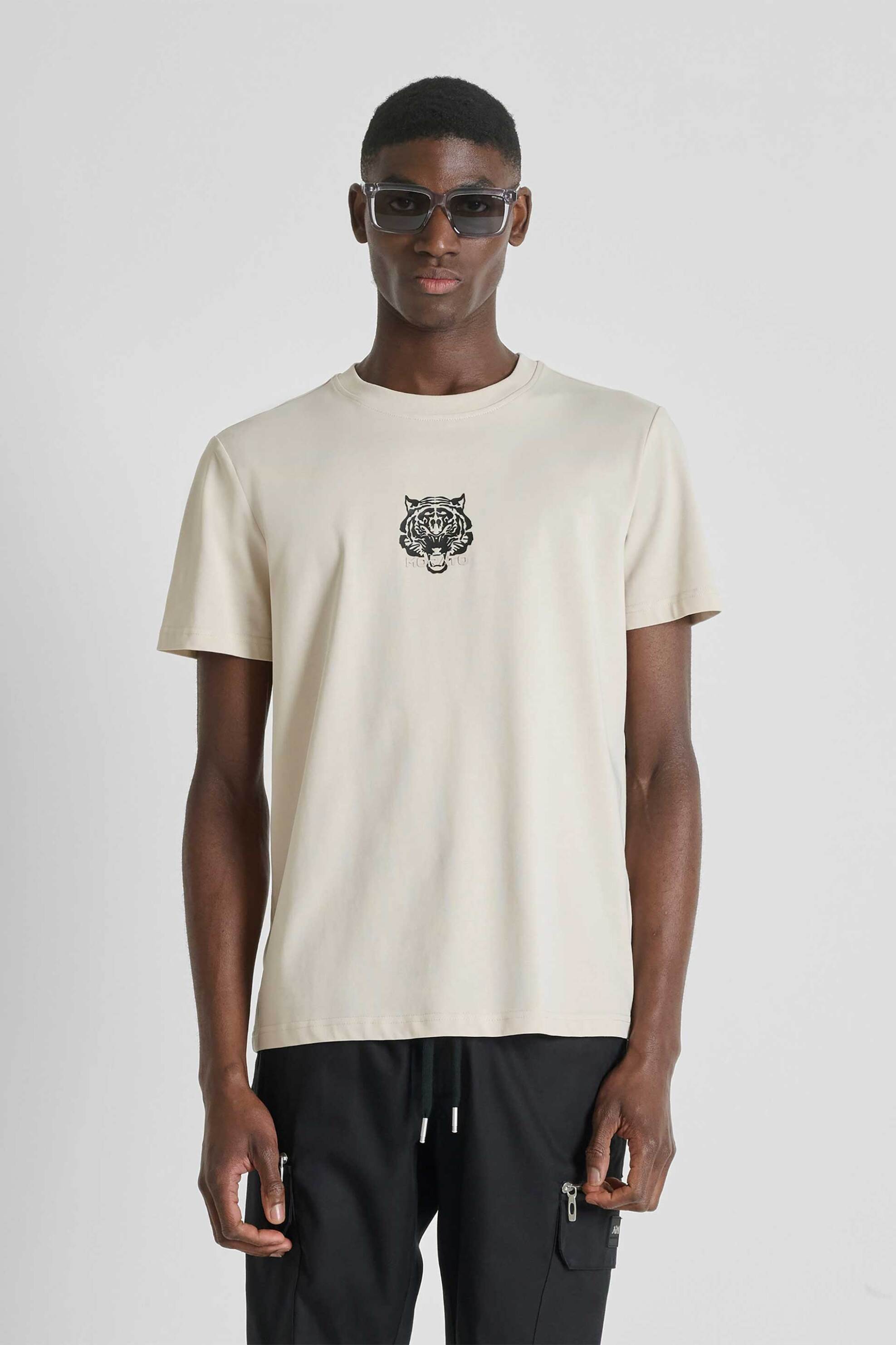 Antony Morato ανδρικό T-shirt με tiger print Regular Fit - KS02608100258 Μπεζ