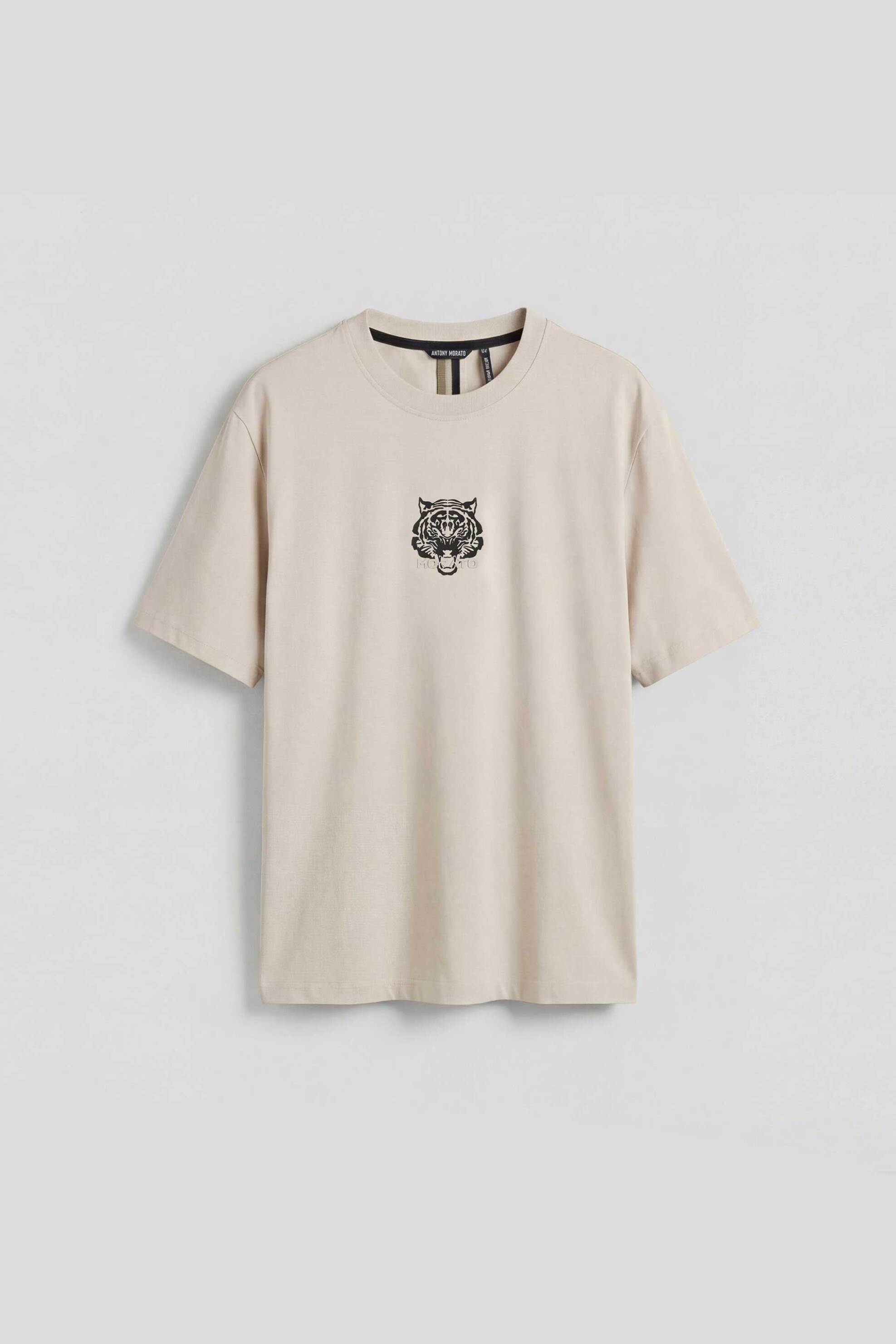Antony Morato Ανδρικό T-Shirt με Tiger Print Regular Fit - Ks02608100258 Μπεζ