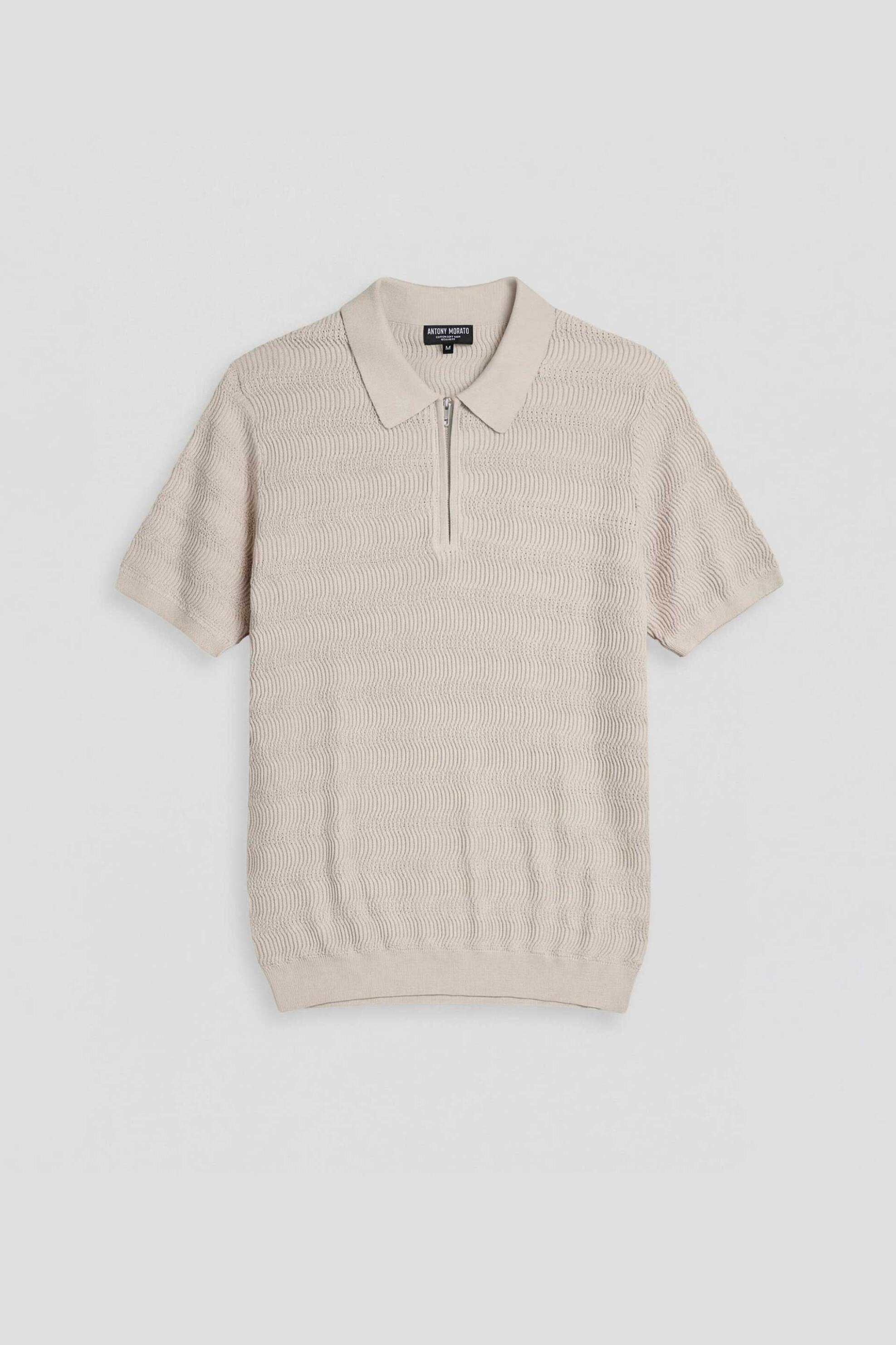 Antony Morato ανδρική πλεκτή πόλο μπλούζα με σχέδιο στην πλέξη Regular Fit - SW01579YA100071 Μπεζ