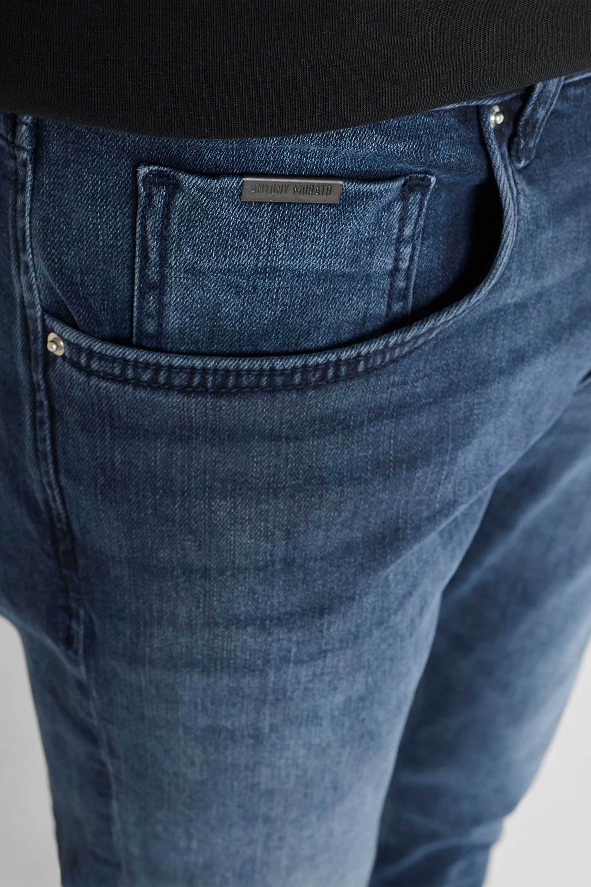 Antony Morato Ανδρικό Τζιν Παντελόνι Πεντάτσεπο Comfort Tapered Fit Kurt - Dt28275637W2222 Denim Blue Σκούρο
