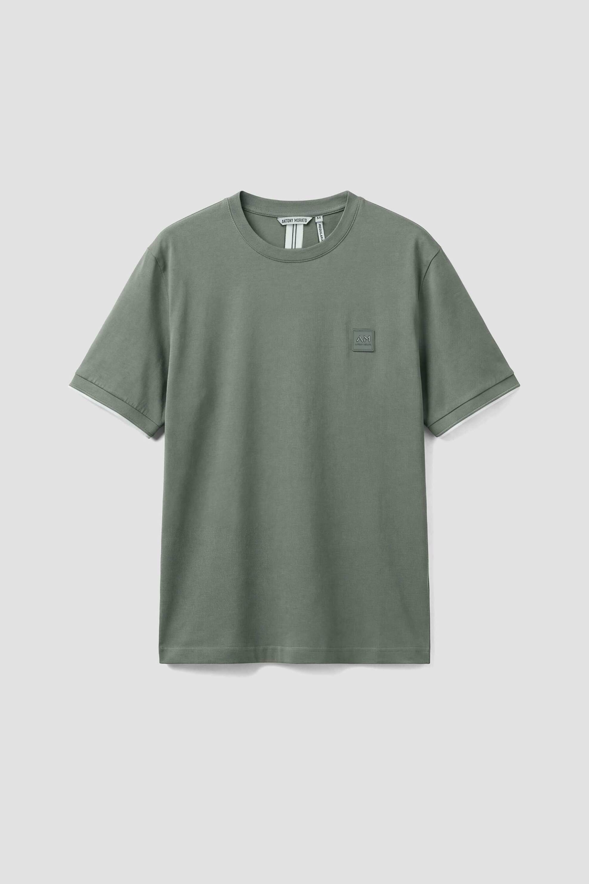 Antony Morato Ανδρικό T-Shirt με Logo Patch Regular Fit - Ks02641Fa100240 Λαδί