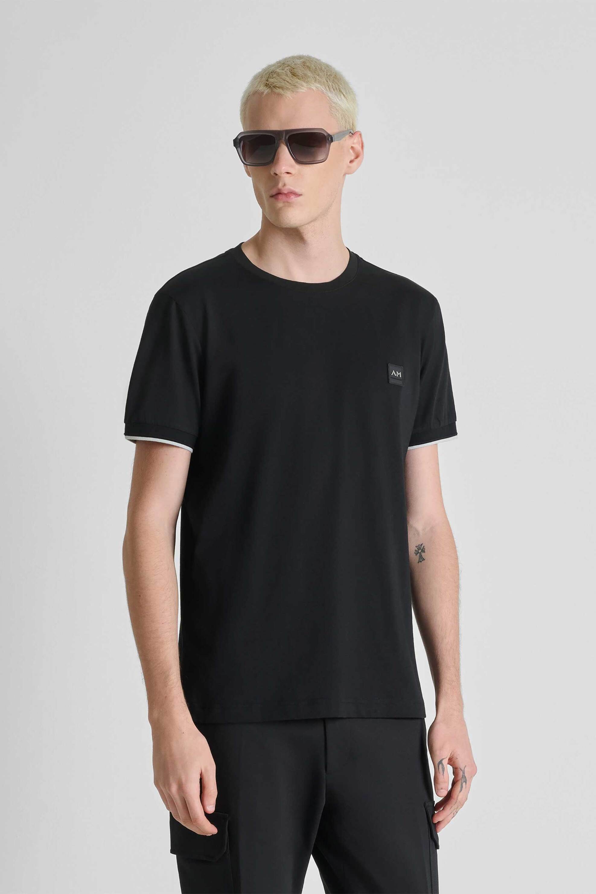 Antony Morato ανδρικό T-shirt με logo patch Regular Fit - KS02641FA100240 Μαύρο