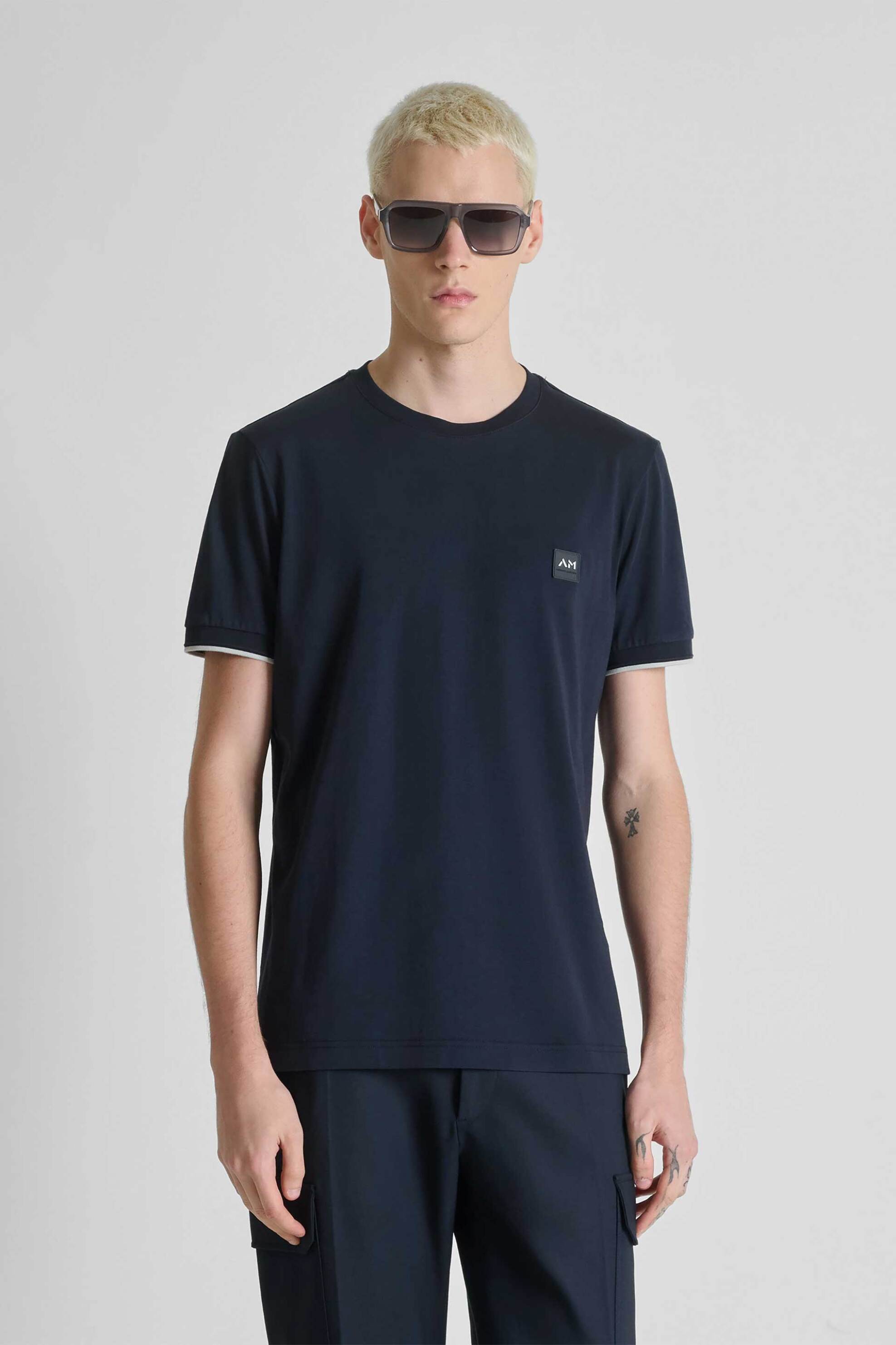 Antony Morato ανδρικό T-shirt με logo patch Regular Fit - KS02641FA100240 Μπλε Σκούρο