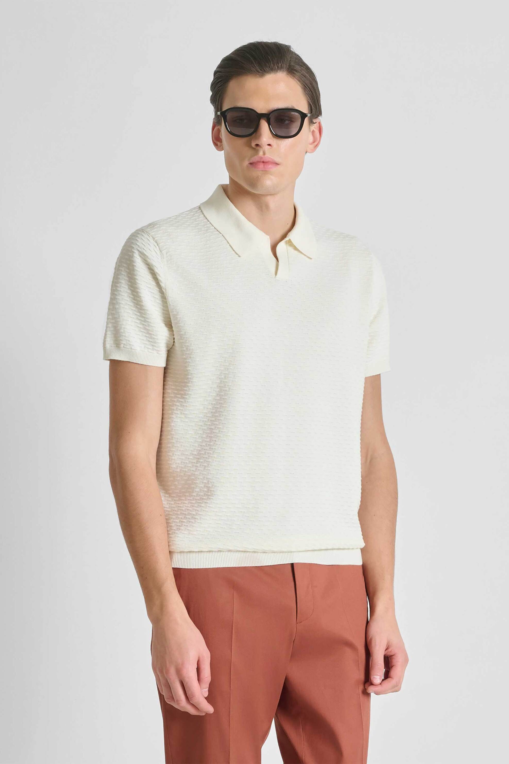 Antony Morato ανδρική μπλούζα πόλο textured Regular Fit - SW01601YA100071 Κρέμ