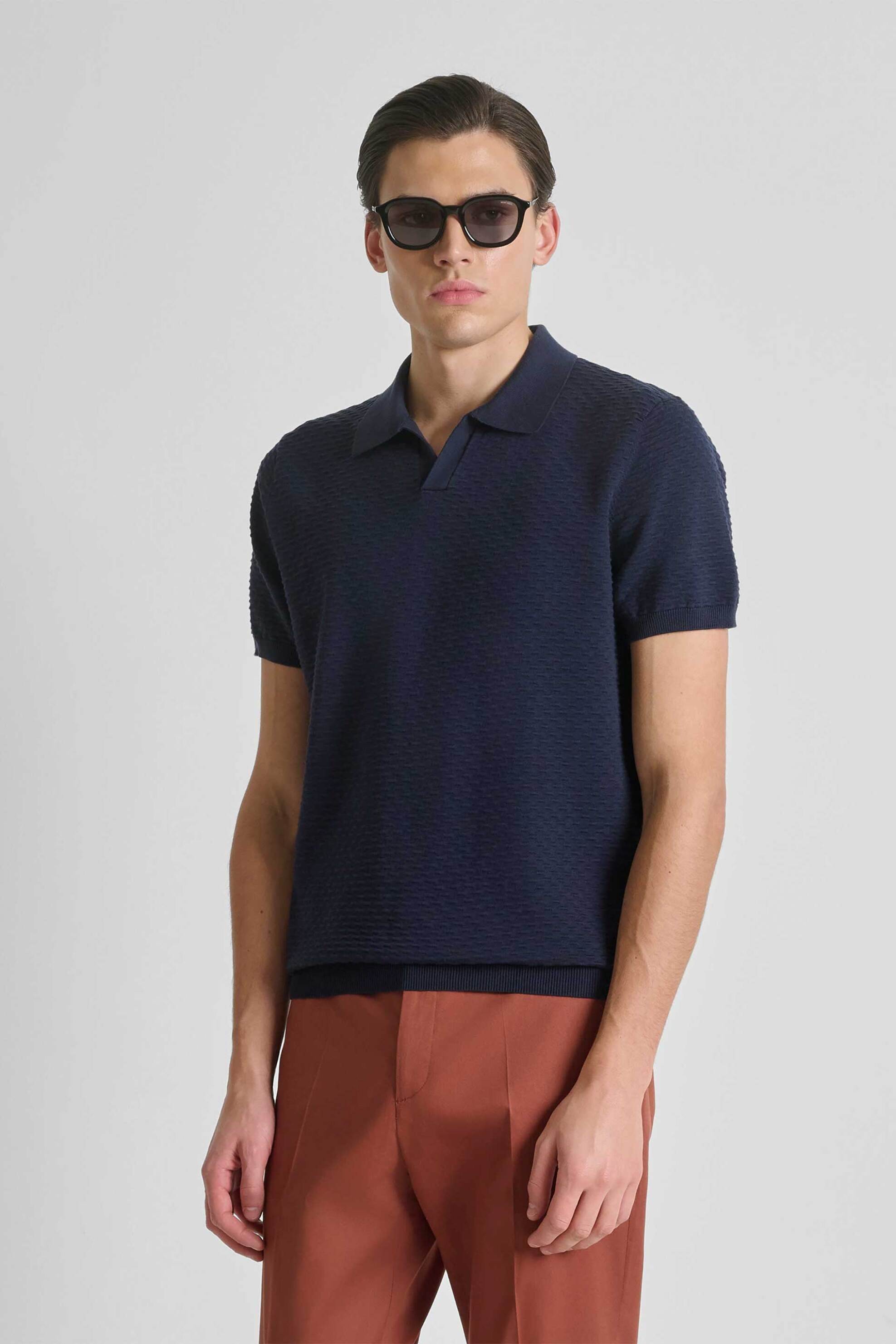 Antony Morato ανδρική μπλούζα πόλο textured Regular Fit - SW01601YA100071 Μπλε Σκούρο