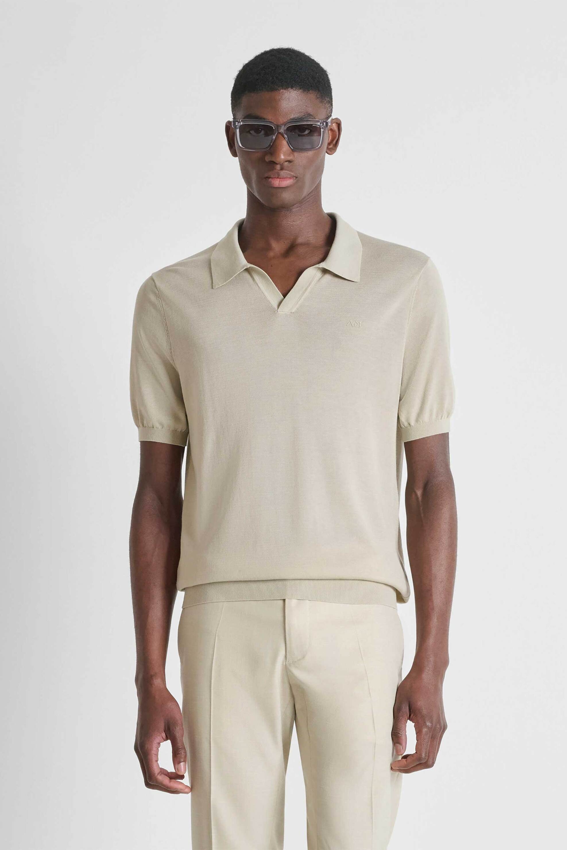Antony Morato ανδρική μπλούζα πόλο με μετάξι Slim Fit - SW01608YA200091 Μπεζ