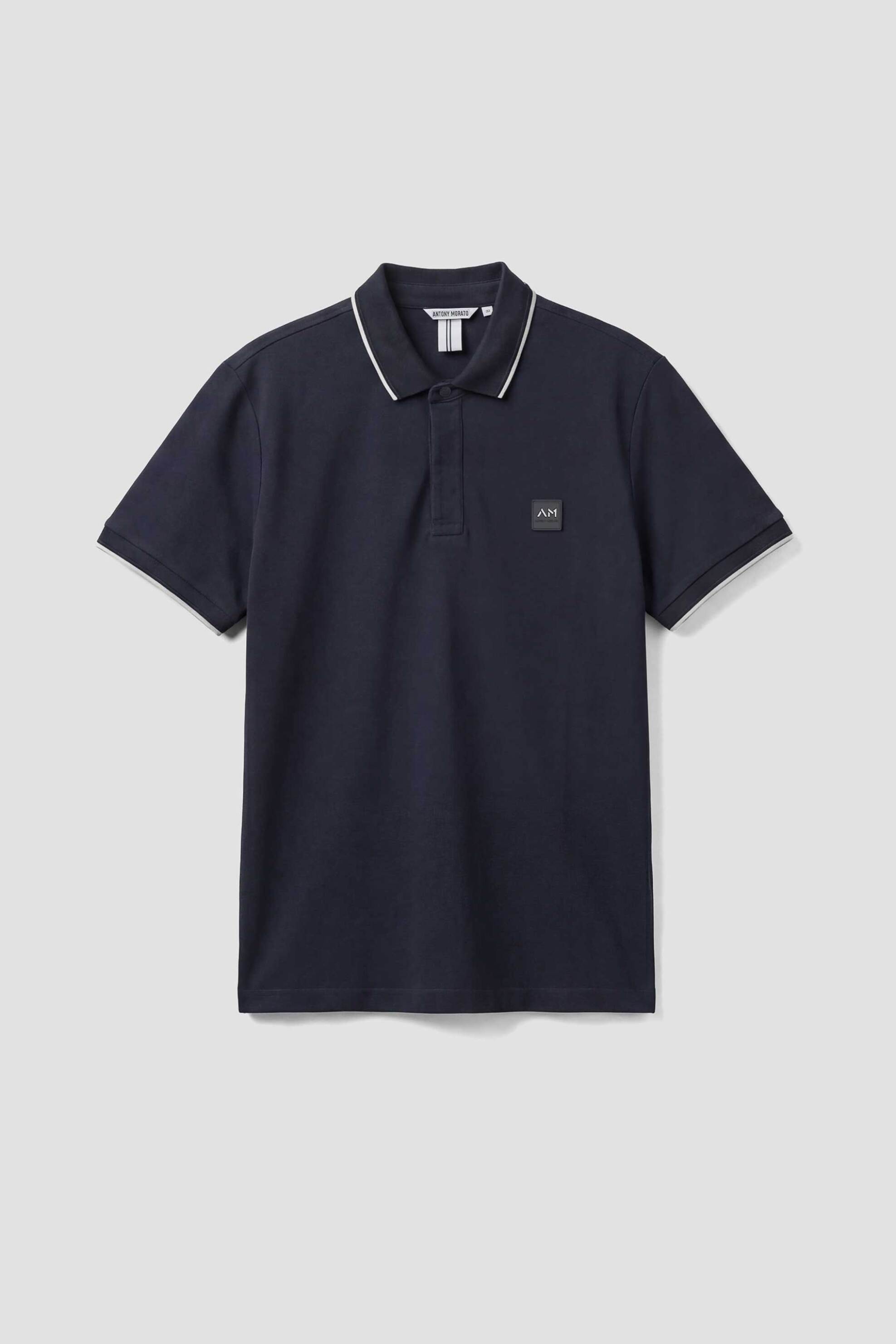 Antony Morato Ανδρική Μπλούζα Πόλο Πικέ με Contrast Trims Και Logo Patch Regular Fit - Ks02640Fa100270 Μπλε Σκούρο