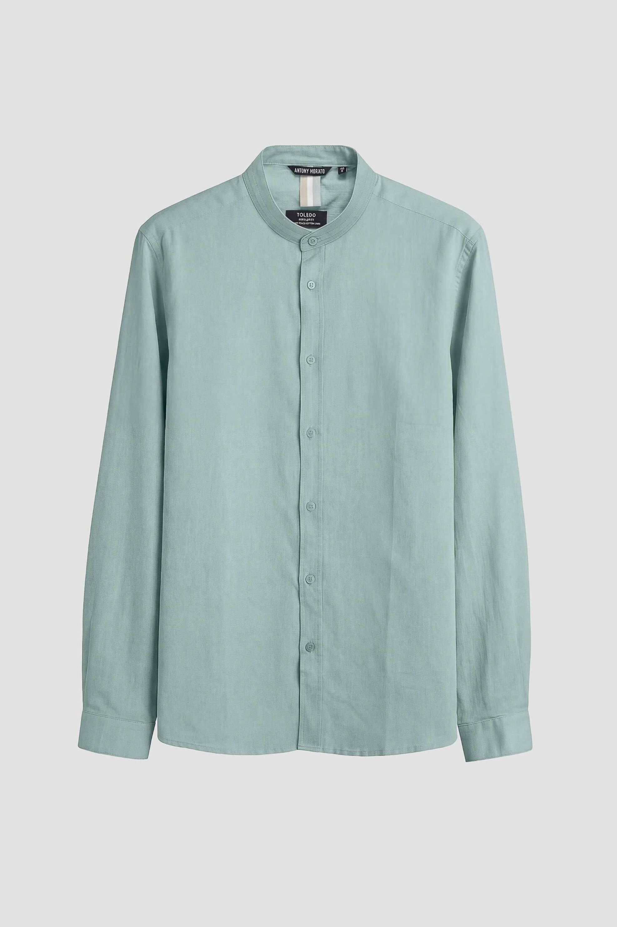 Antony Morato Ανδρικό Πουκάμισο Μάο Μονόχρωμο Regular Fit Toledo - Sl00801Fa401074 Πράσινο Μέντας