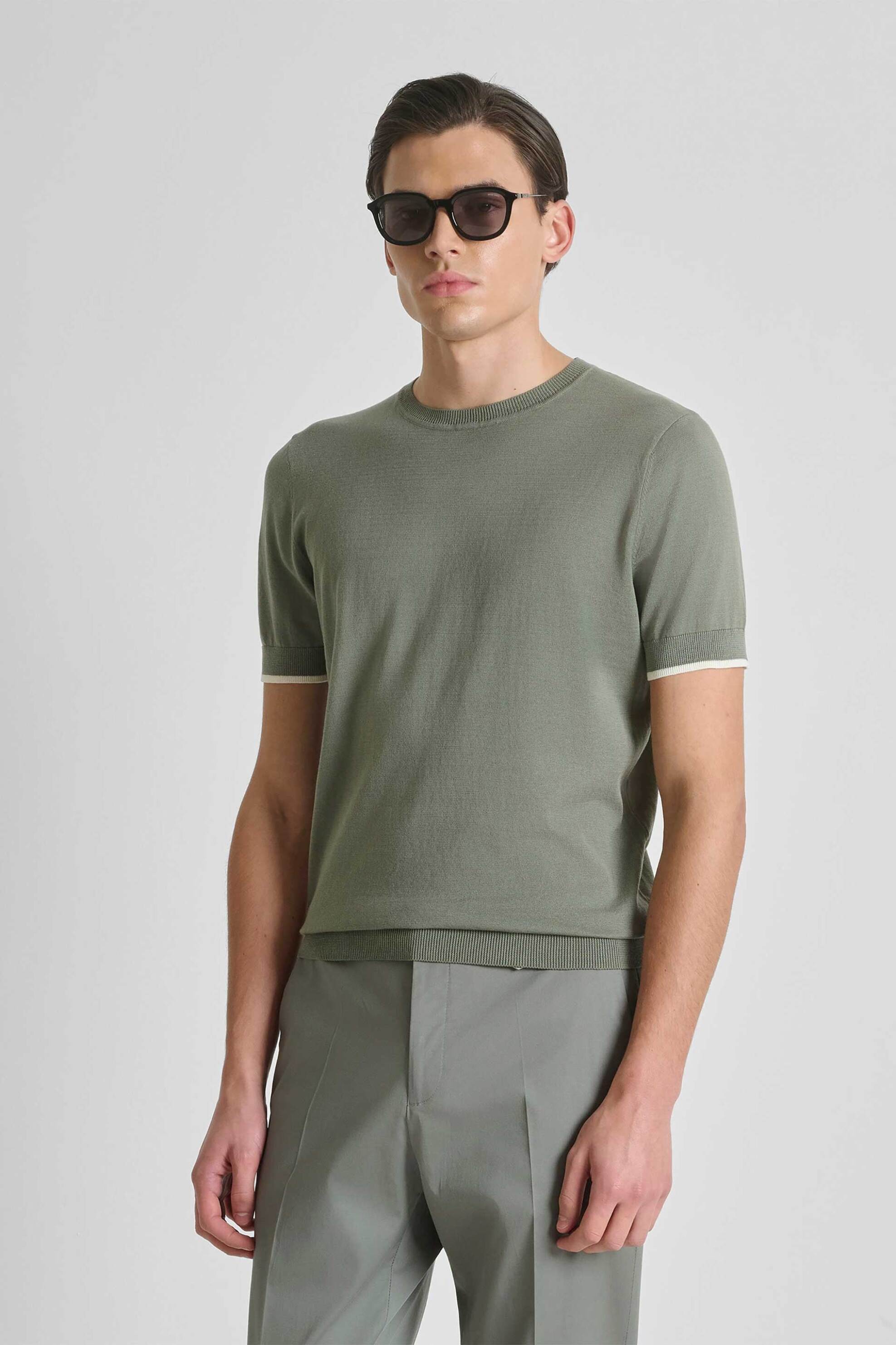 Antony Morato ανδρική πλεκτή μπλούζα μονόχρωμη Regular Fit - SW01602YA100073 Λαδί