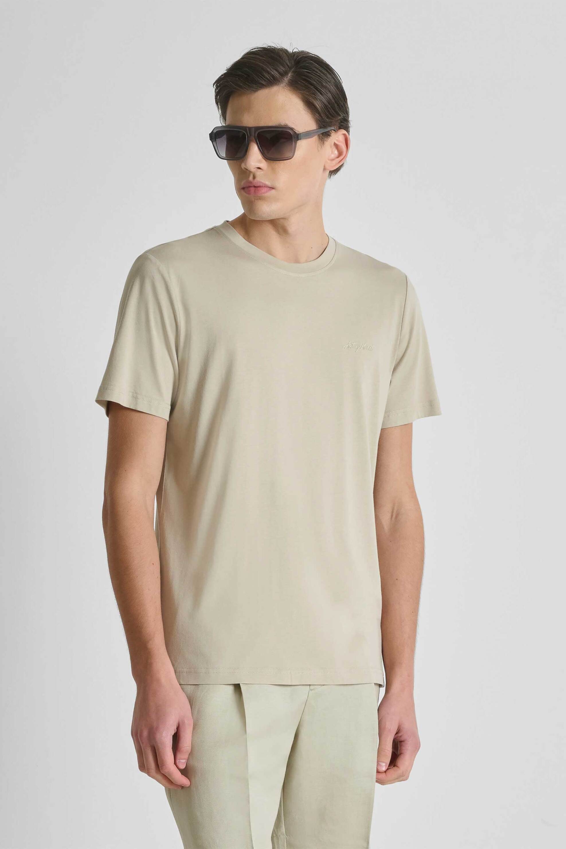 Antony Morato ανδρικό T-shirt μονόχρωμο με λογότυπο Regular Fit - KS02662FA100231 Μπεζ