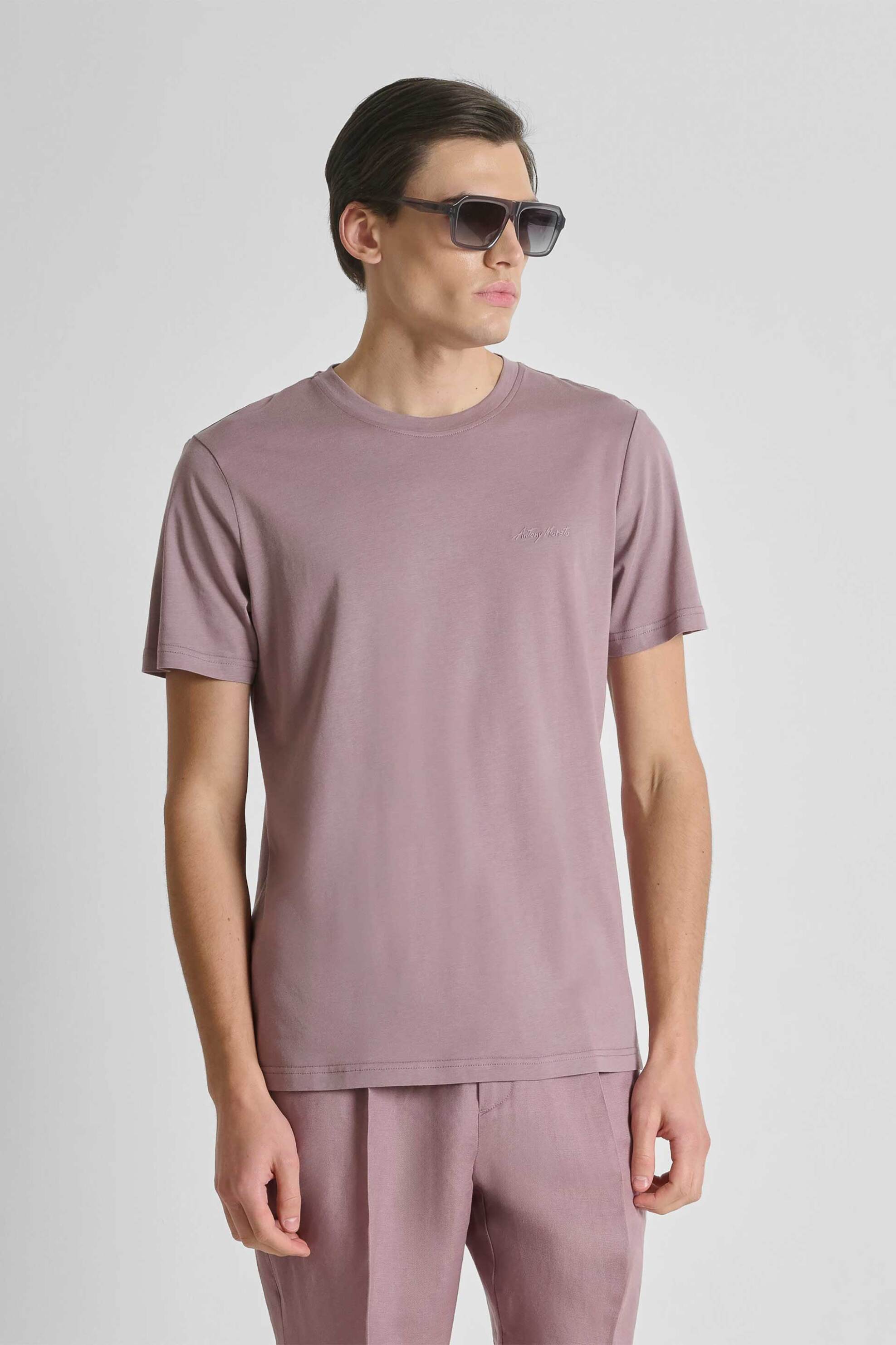 Antony Morato ανδρικό T-shirt μονόχρωμο με λογότυπο Regular Fit - KS02662FA100231 Σάπιο Μήλο