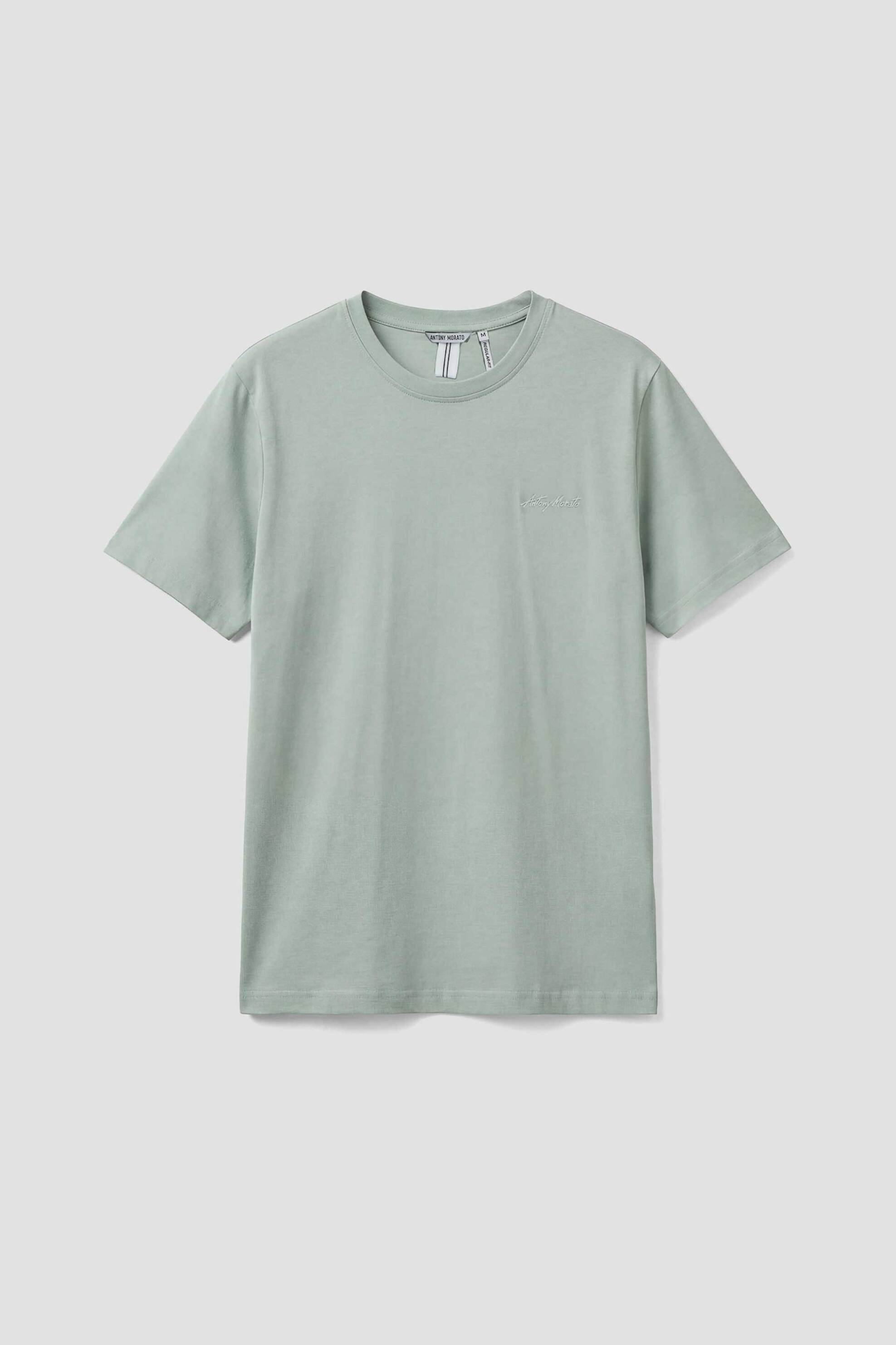 Antony Morato Ανδρικό T-Shirt Μονόχρωμο με Λογότυπο Regular Fit - Ks02662Fa100231 Πράσινο Μέντας