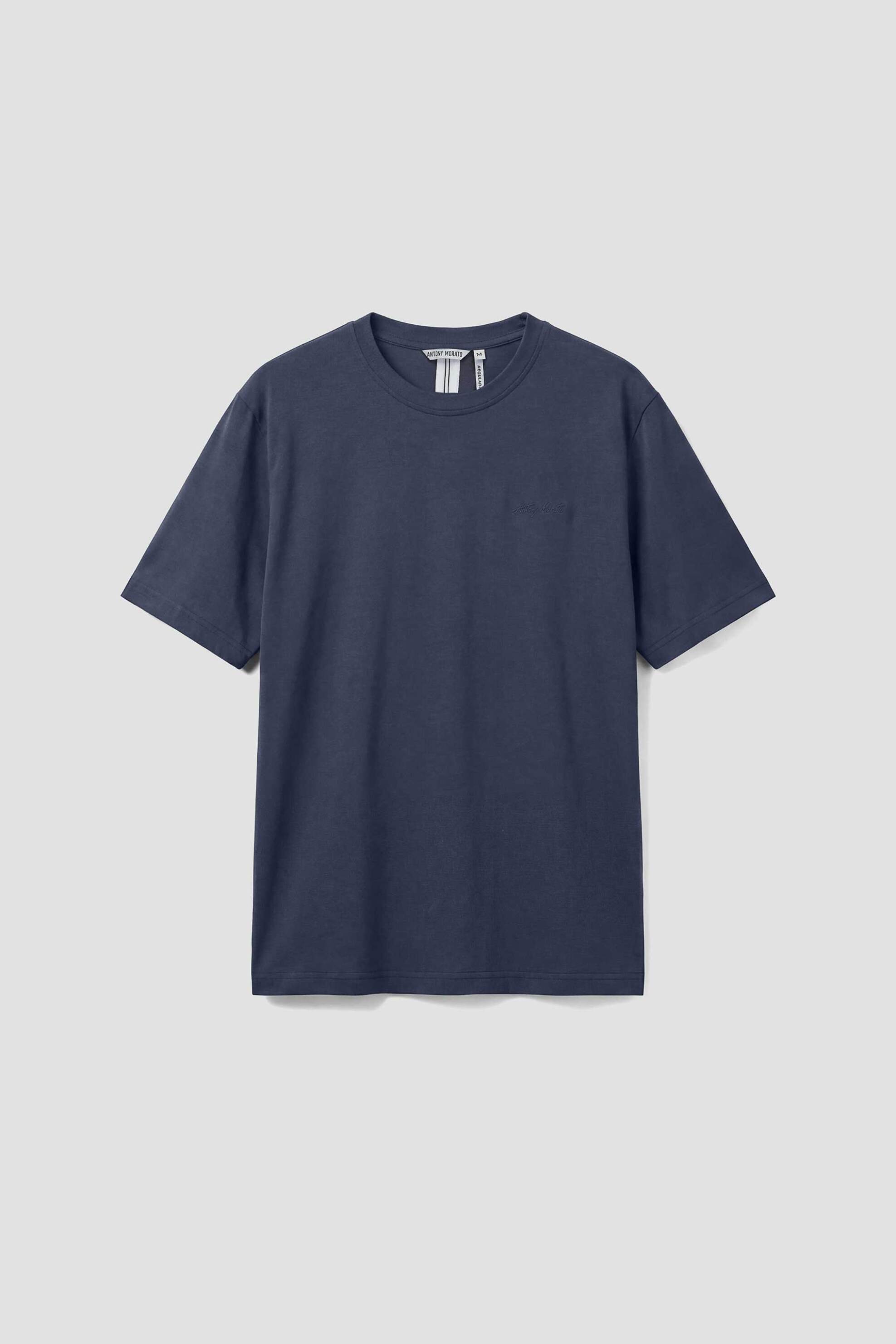 Antony Morato Ανδρικό T-Shirt Μονόχρωμο με Λογότυπο Regular Fit - Ks02662Fa100231 Μπλε Σκούρο
