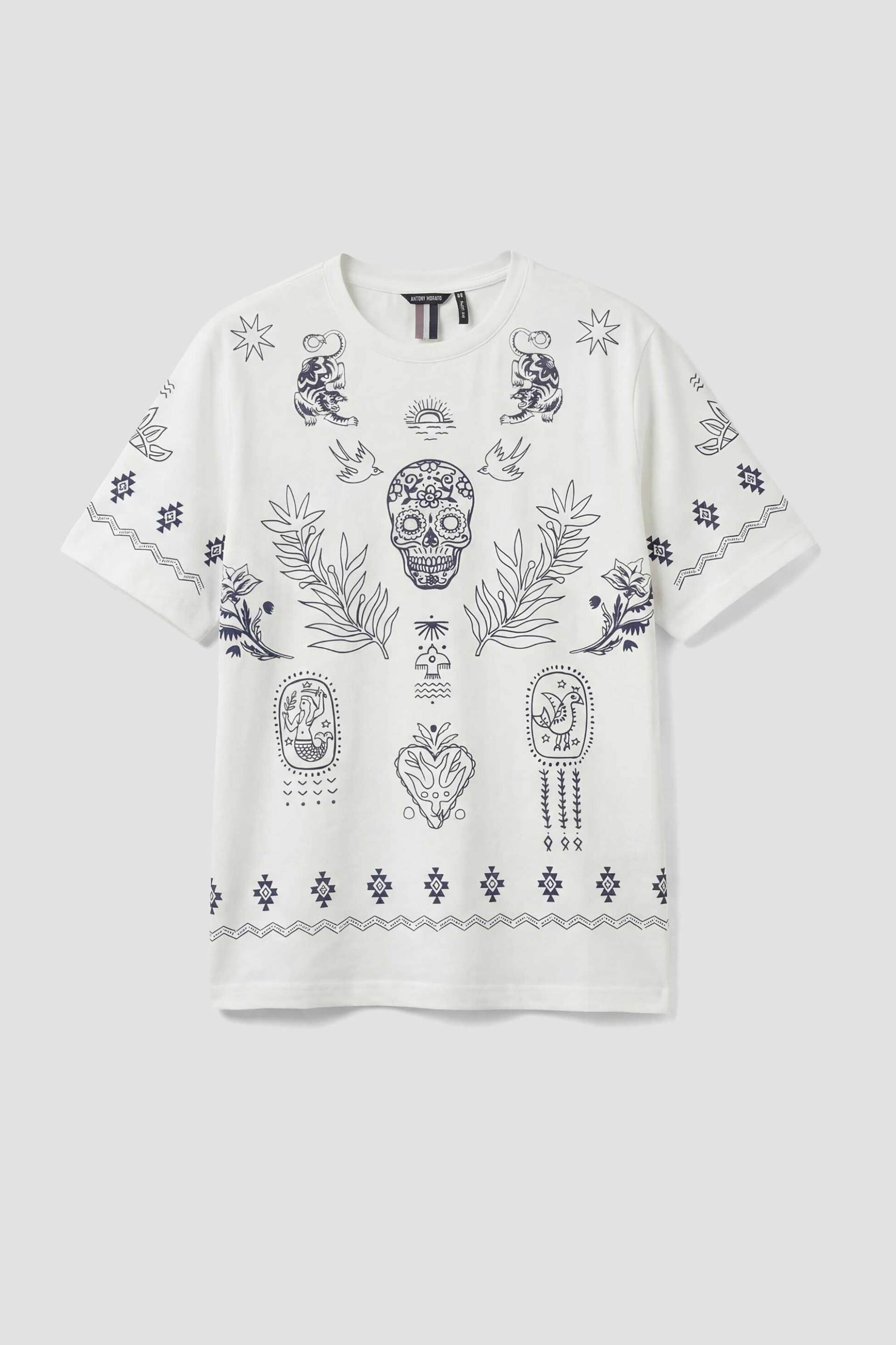Antony Morato Ανδρικό T-Shirt με All-Over Print Relaxed Fit - Ks02668Fa100144 Υπόλευκο