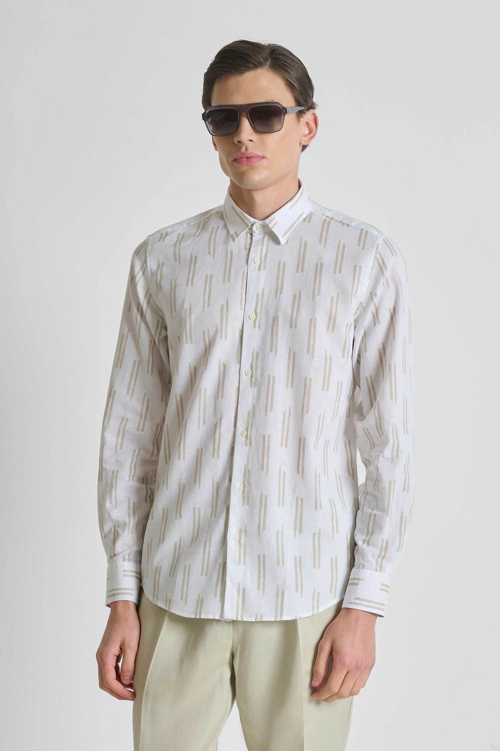 Antony Morato ανδρικό πουκάμισο με print Regular Fit "Νapoli" - SL00789FA430661 Μπεζ