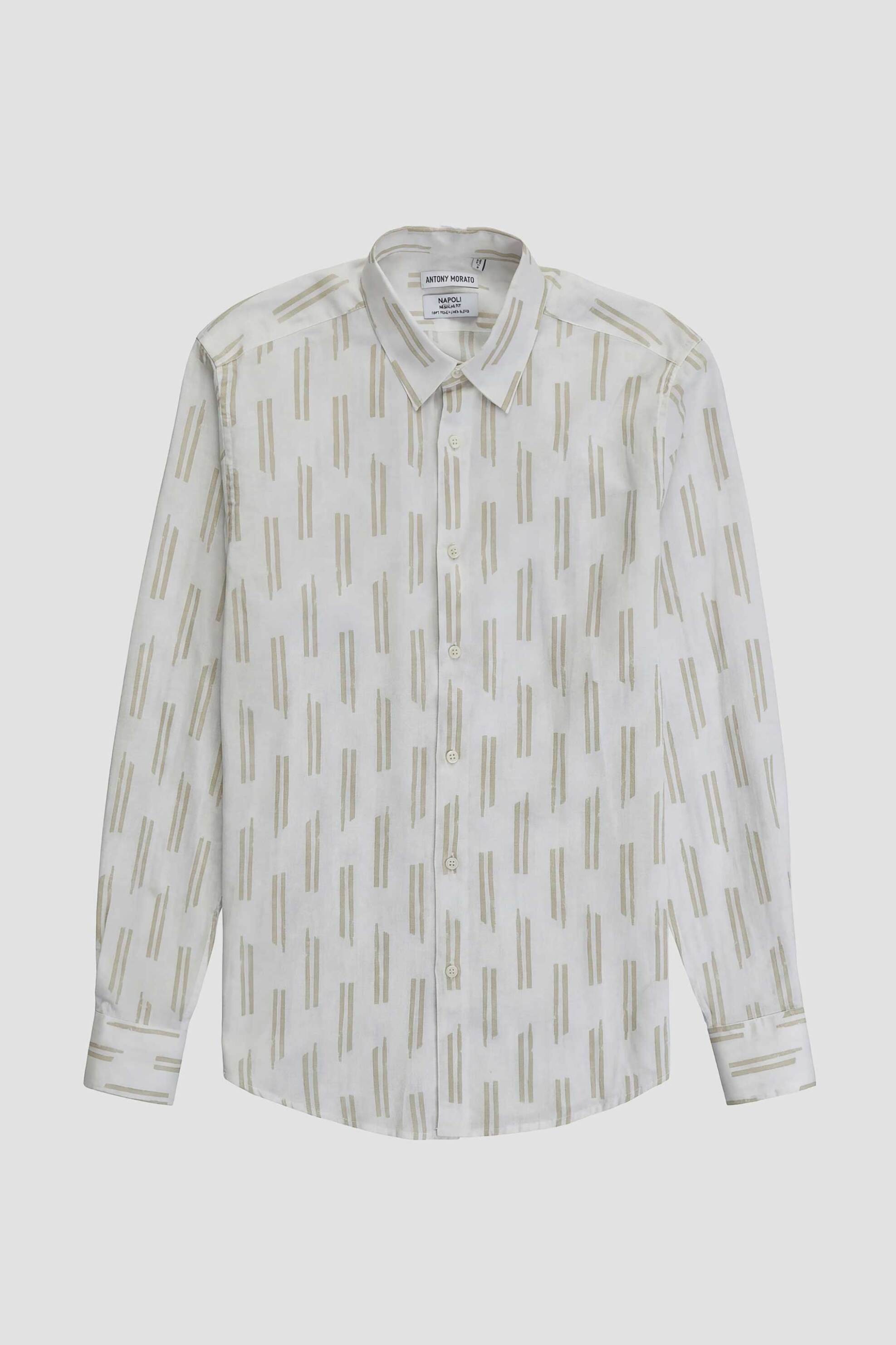 Antony Morato Ανδρικό Πουκάμισο με Print Regular Fit Νapoli - Sl00789Fa430661 Μπεζ