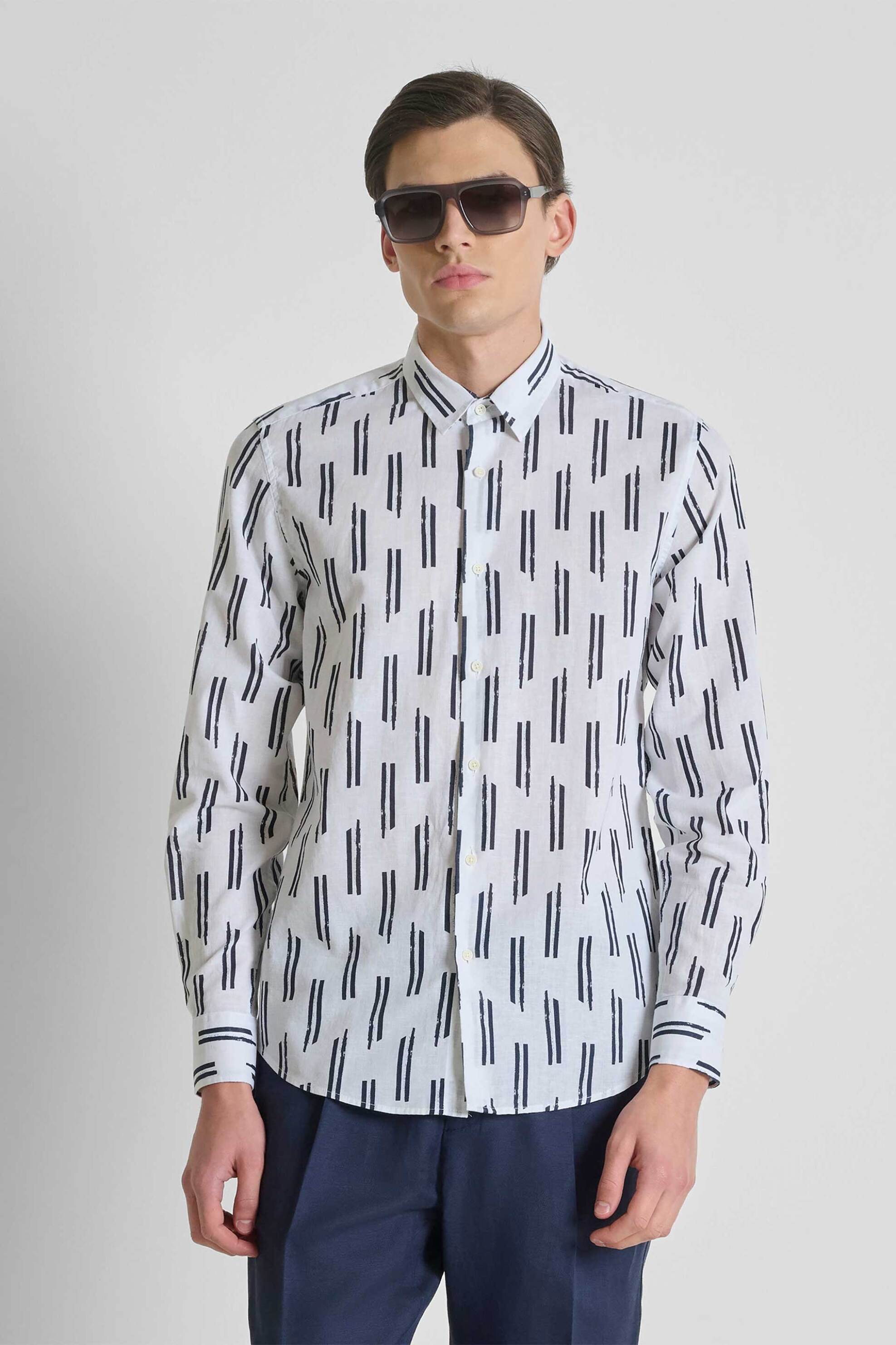 Antony Morato ανδρικό πουκάμισο με print Regular Fit "Νapoli" - SL00789FA430661 Μπλε Σκούρο