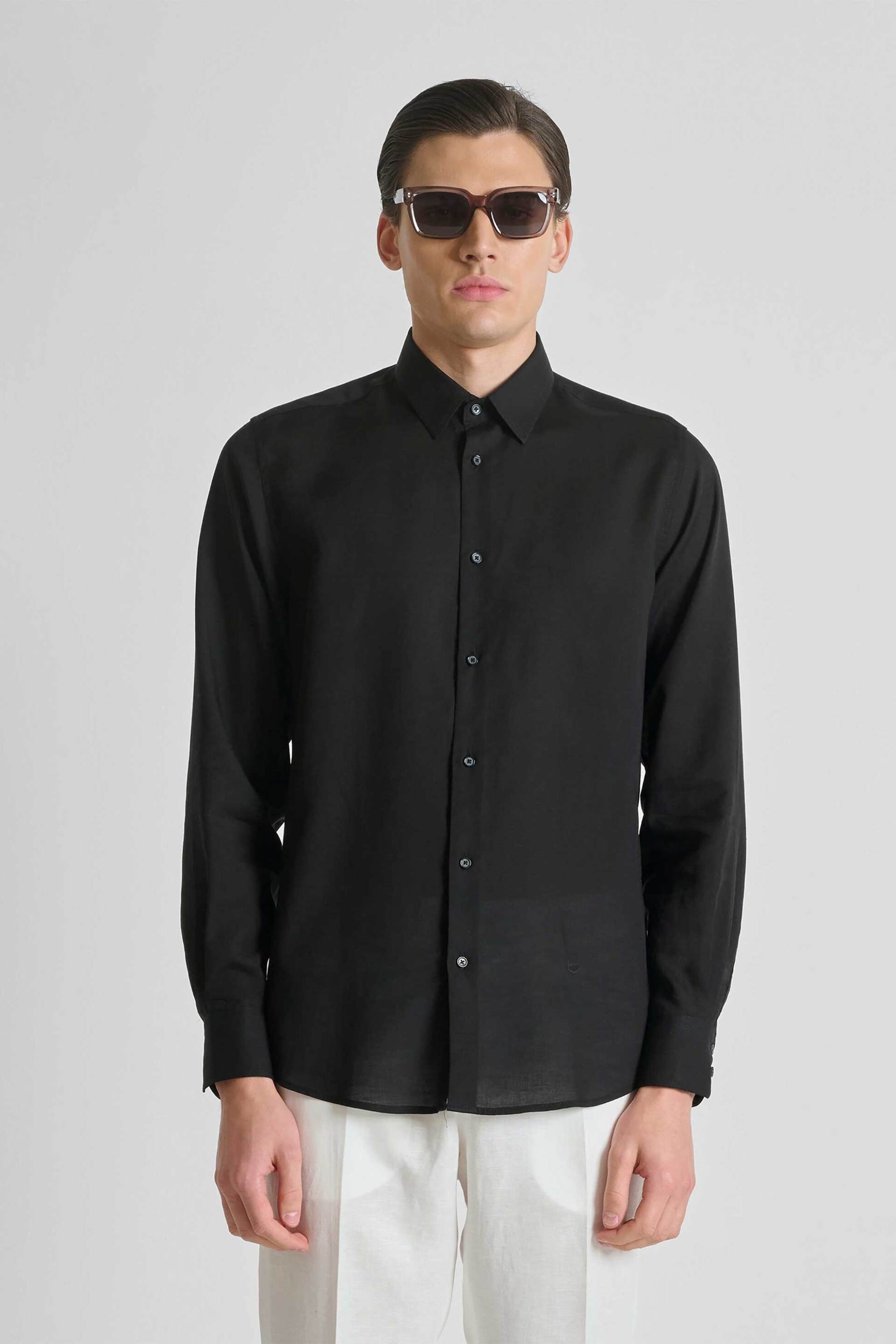 Antony Morato ανδρικό πουκάμισο μονόχρωμο Regular Fit "Νapoli" - SL00799FA400094 Μαύρο