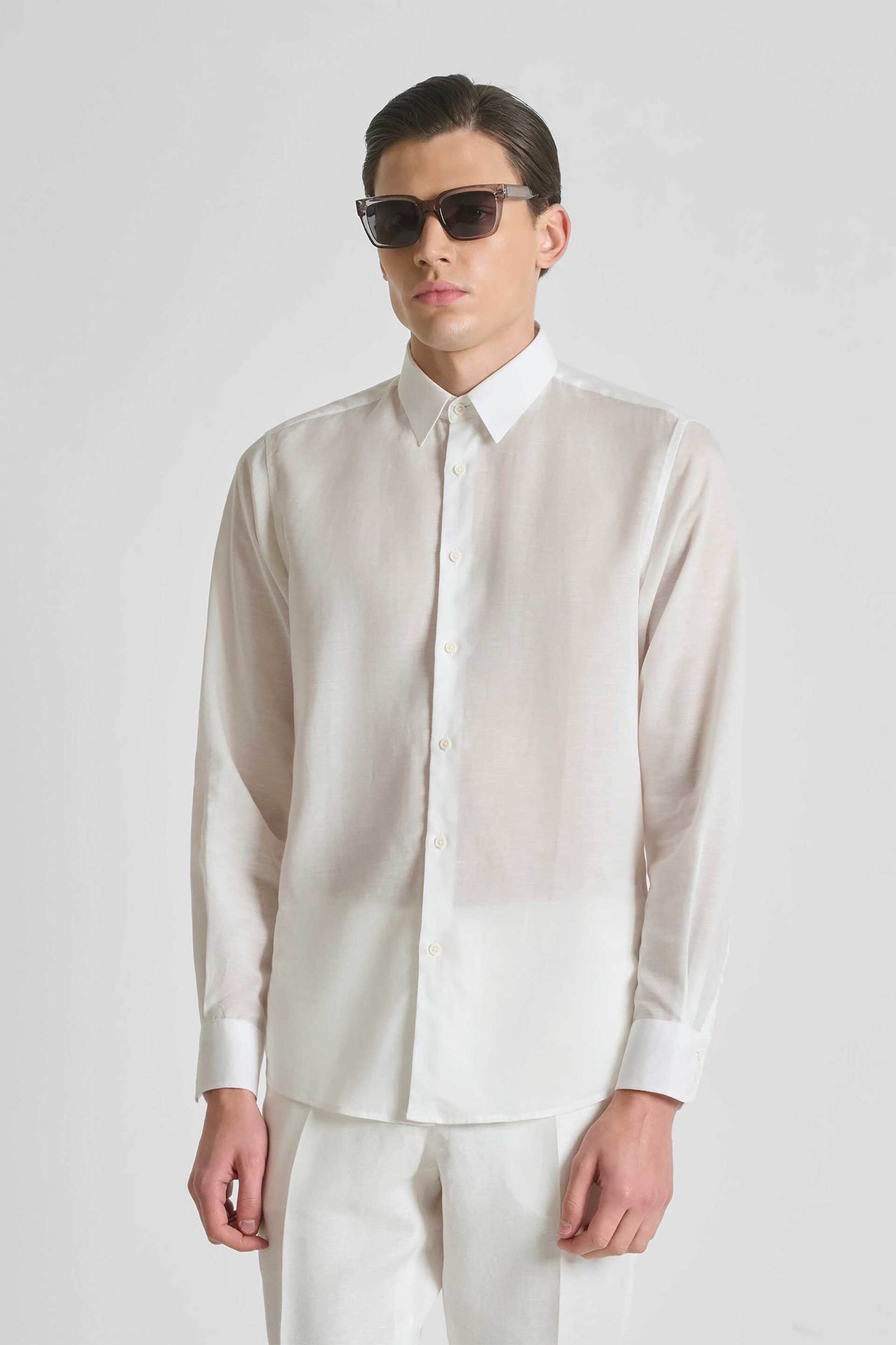 Antony Morato ανδρικό πουκάμισο μονόχρωμο Regular Fit "Νapoli" - SL00799FA400094 Υπόλευκο