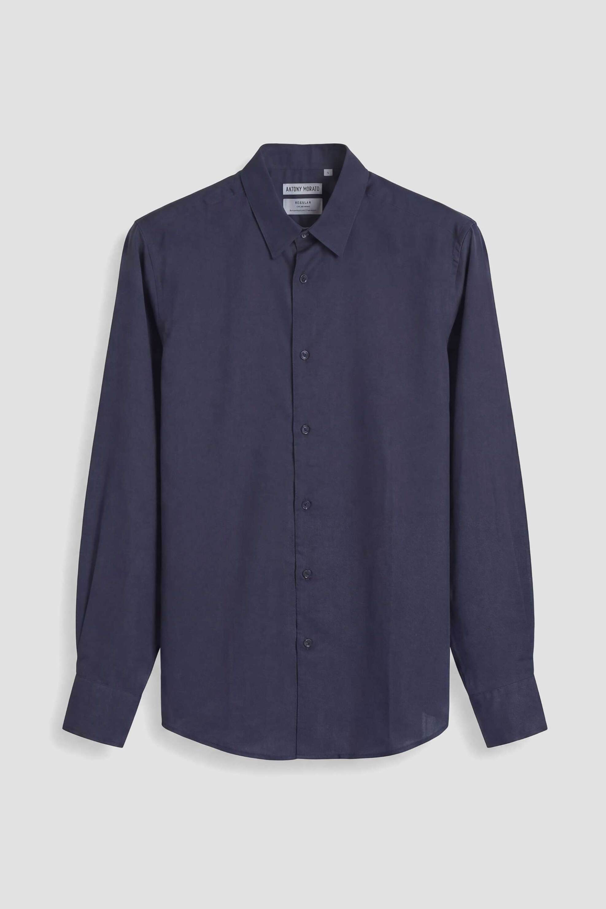 Antony Morato Ανδρικό Πουκάμισο Μονόχρωμο Regular Fit Νapoli - Sl00799Fa400094 Μπλε Σκούρο
