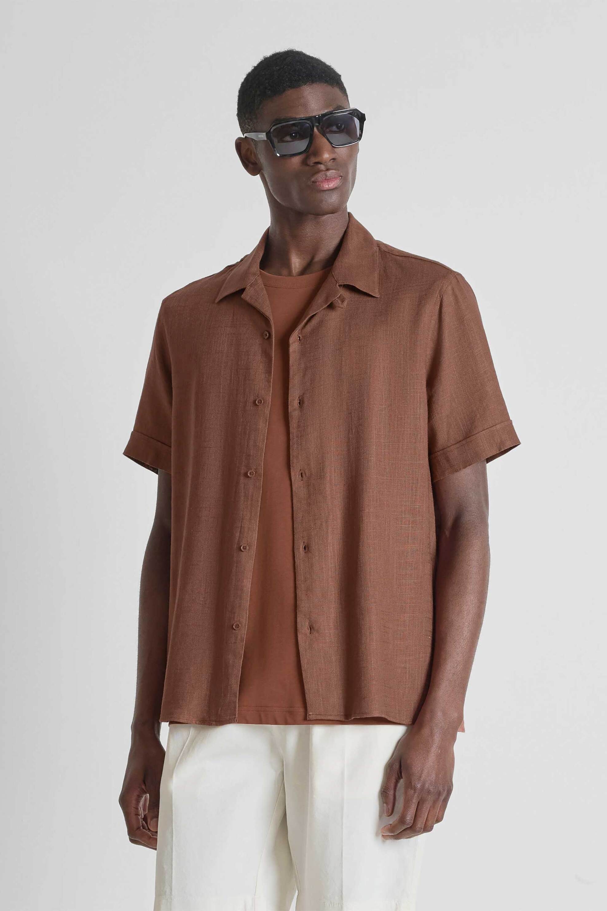 Antony Morato ανδρικό πουκάμισο μονόχρωμο Regular Fit "Honolulu" - SS00206FA400099 Κεραμιδί