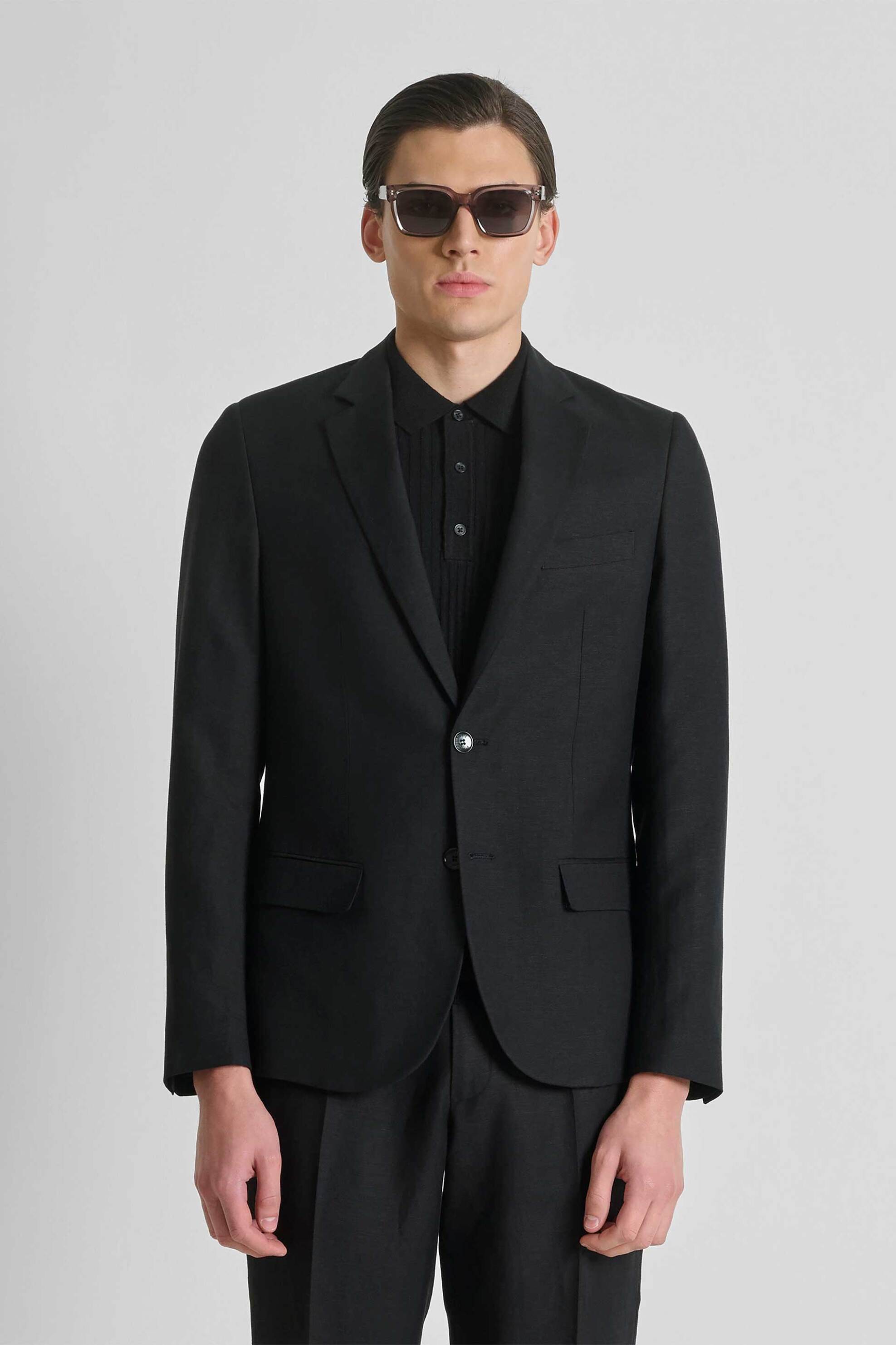 Antony Morato ανδρικό σακάκι με λινάρι Regular Fit "Luis" - JS00090FA900135 Μαύρο