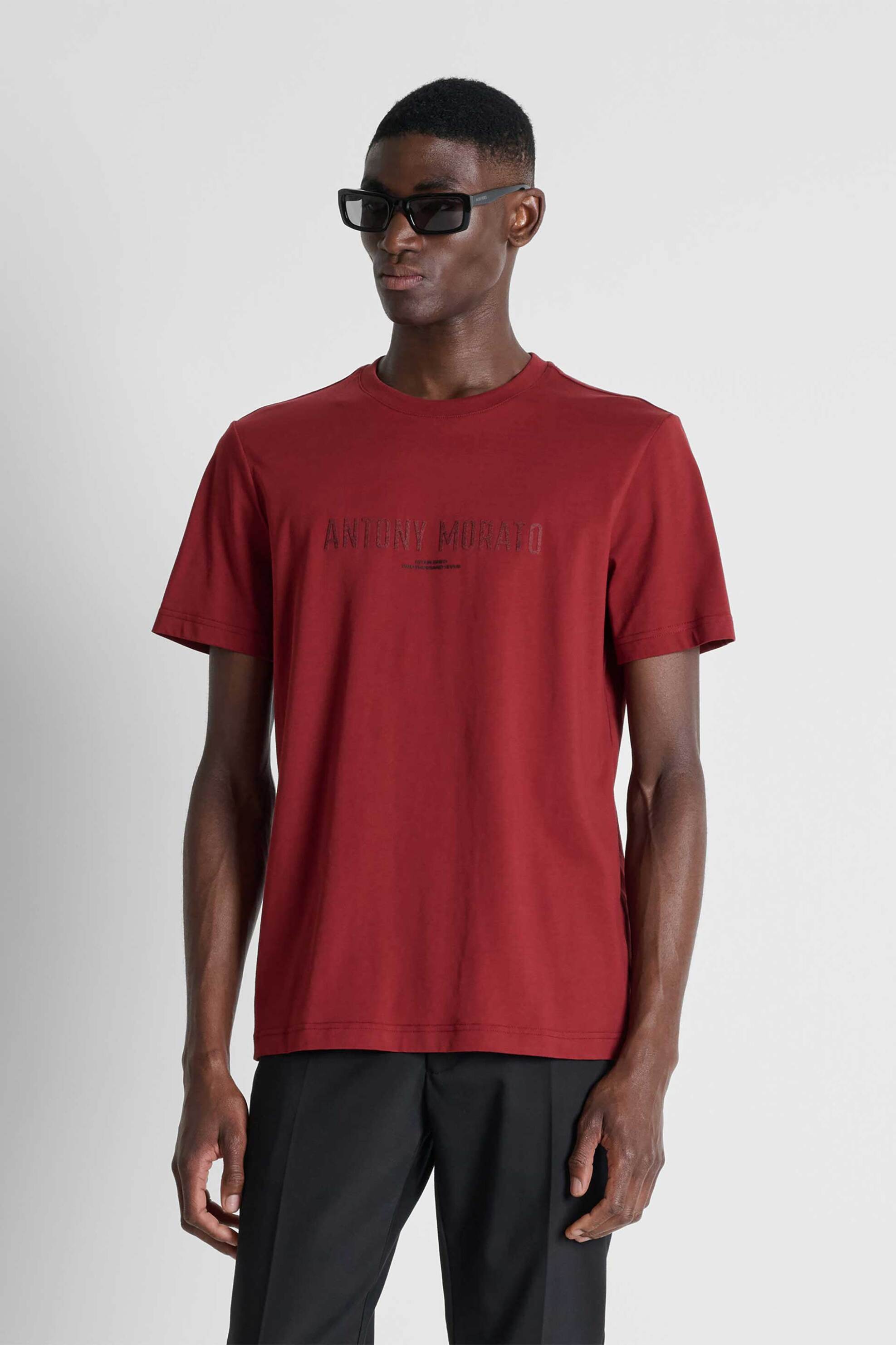 Antony Morato ανδρικό T-shirt με λογότυπο Regular Fit - KS02695FA100240 Μπορντό